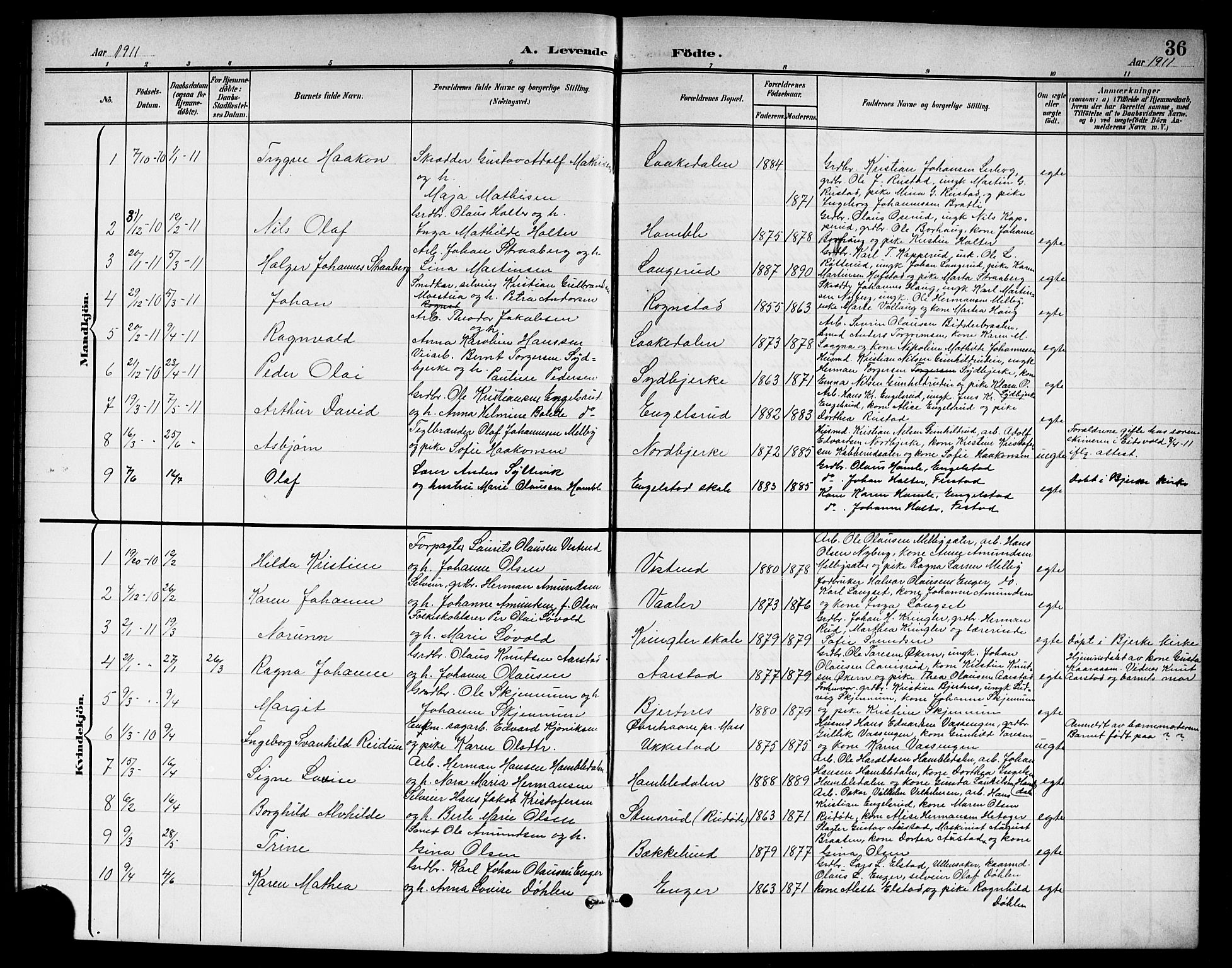 Nannestad prestekontor Kirkebøker, SAO/A-10414a/G/Ga/L0002: Parish register (copy) no. I 2, 1901-1913, p. 36