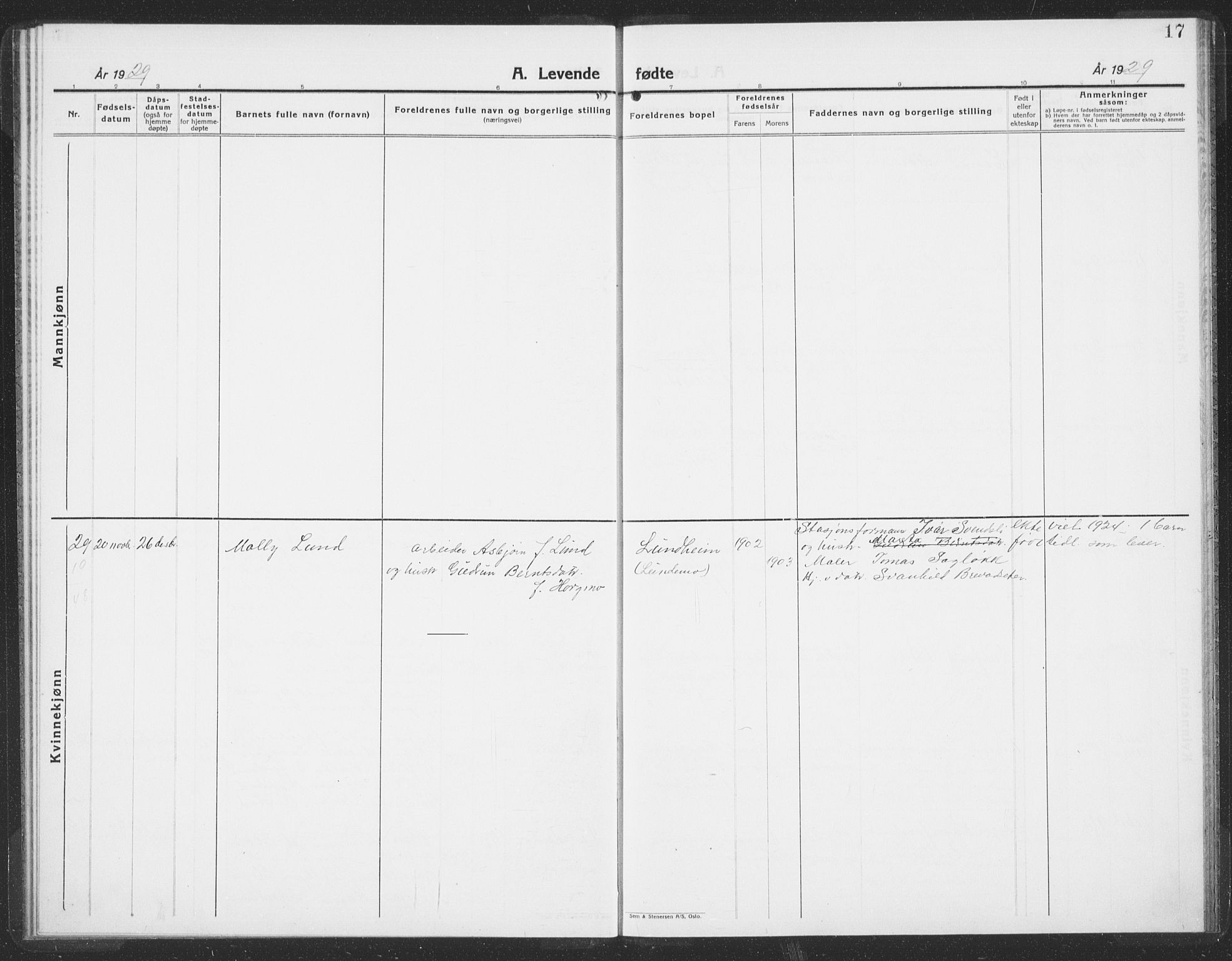Ministerialprotokoller, klokkerbøker og fødselsregistre - Sør-Trøndelag, SAT/A-1456/692/L1114: Parish register (copy) no. 692C09, 1928-1935, p. 17