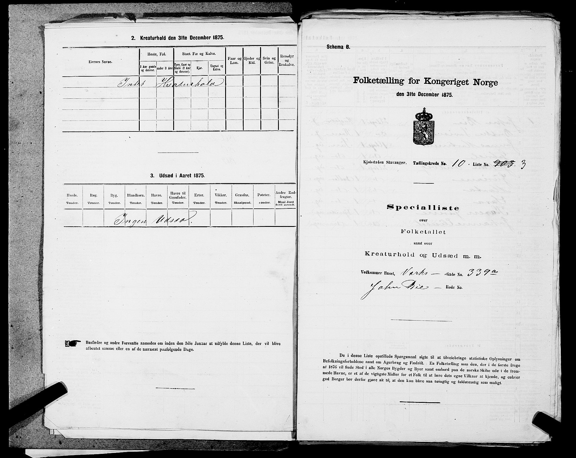 SAST, 1875 census for 1103 Stavanger, 1875, p. 1821