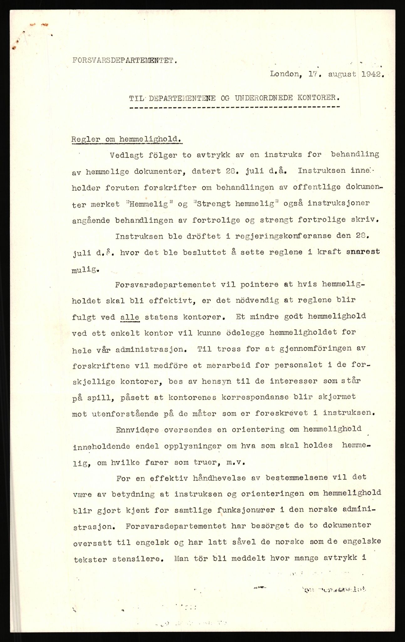 Utenriksstasjonene, Legasjonen i Stockholm, Flyktningkontoret, AV/RA-S-6753/D/D40/L3163/0003: Evakueringskontoret / 1h. Hemmeligholdelse, 1944-1945
