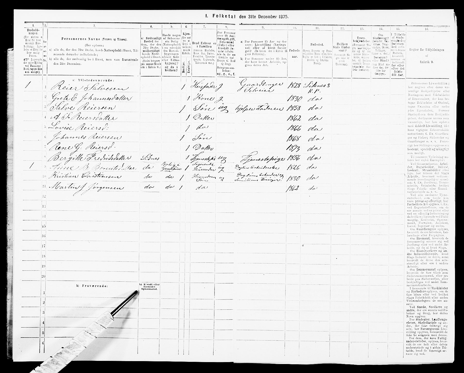 SAK, 1875 census for 1037P Kvinesdal, 1875, p. 1097