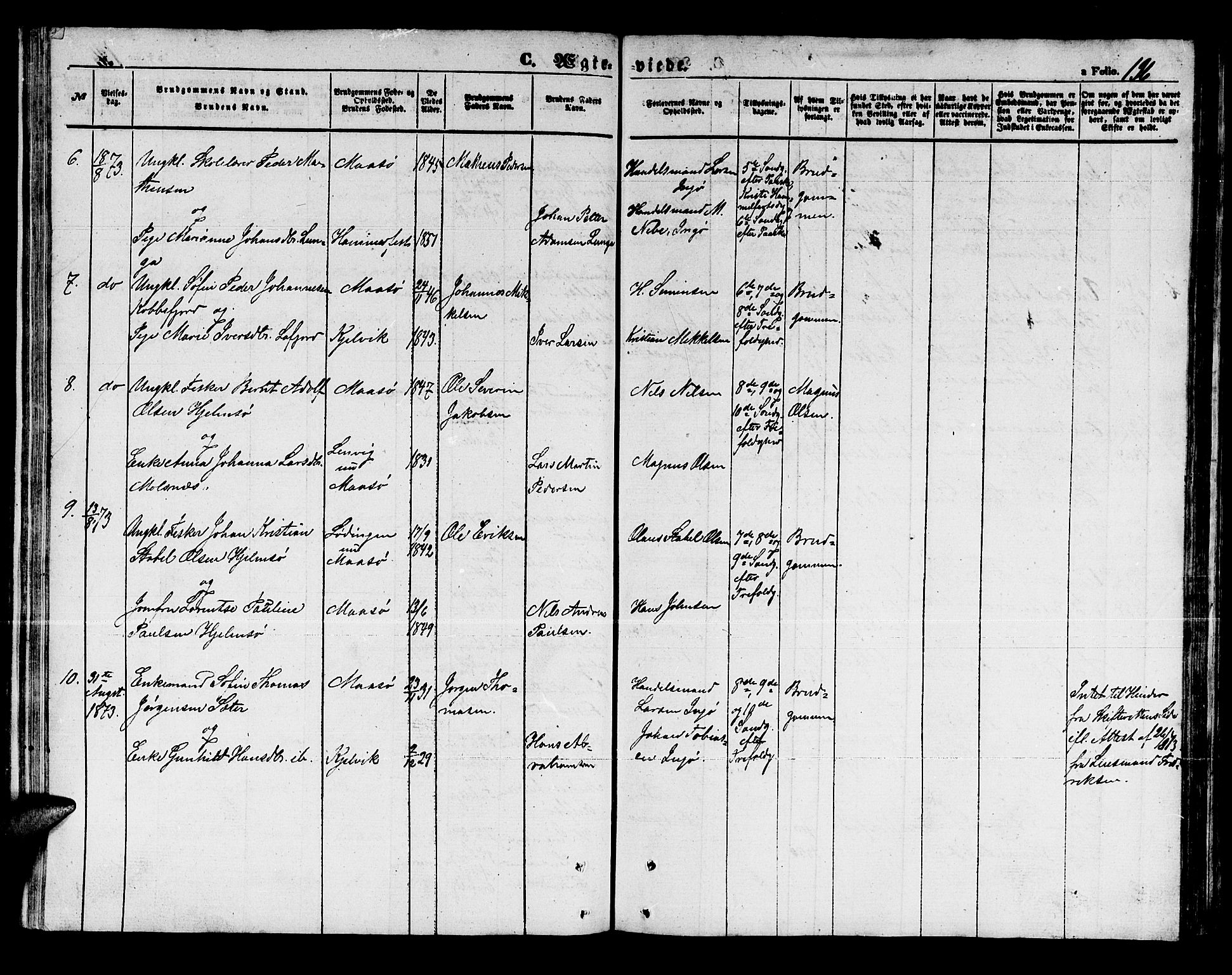 Måsøy sokneprestkontor, AV/SATØ-S-1348/H/Hb/L0001klokker: Parish register (copy) no. 1, 1852-1877, p. 196