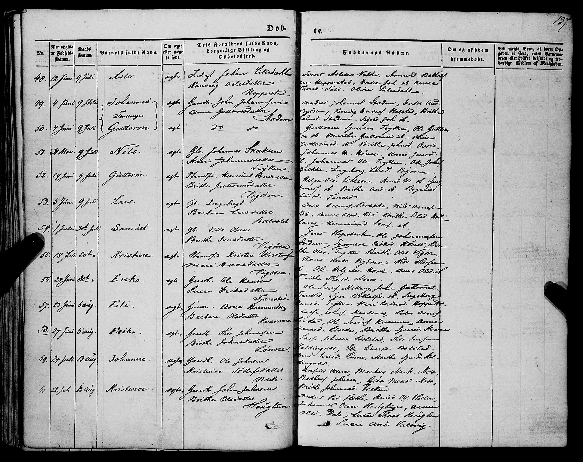 Vik sokneprestembete, AV/SAB-A-81501/H/Haa/Haaa/L0008: Parish register (official) no. A 8, 1846-1865, p. 137