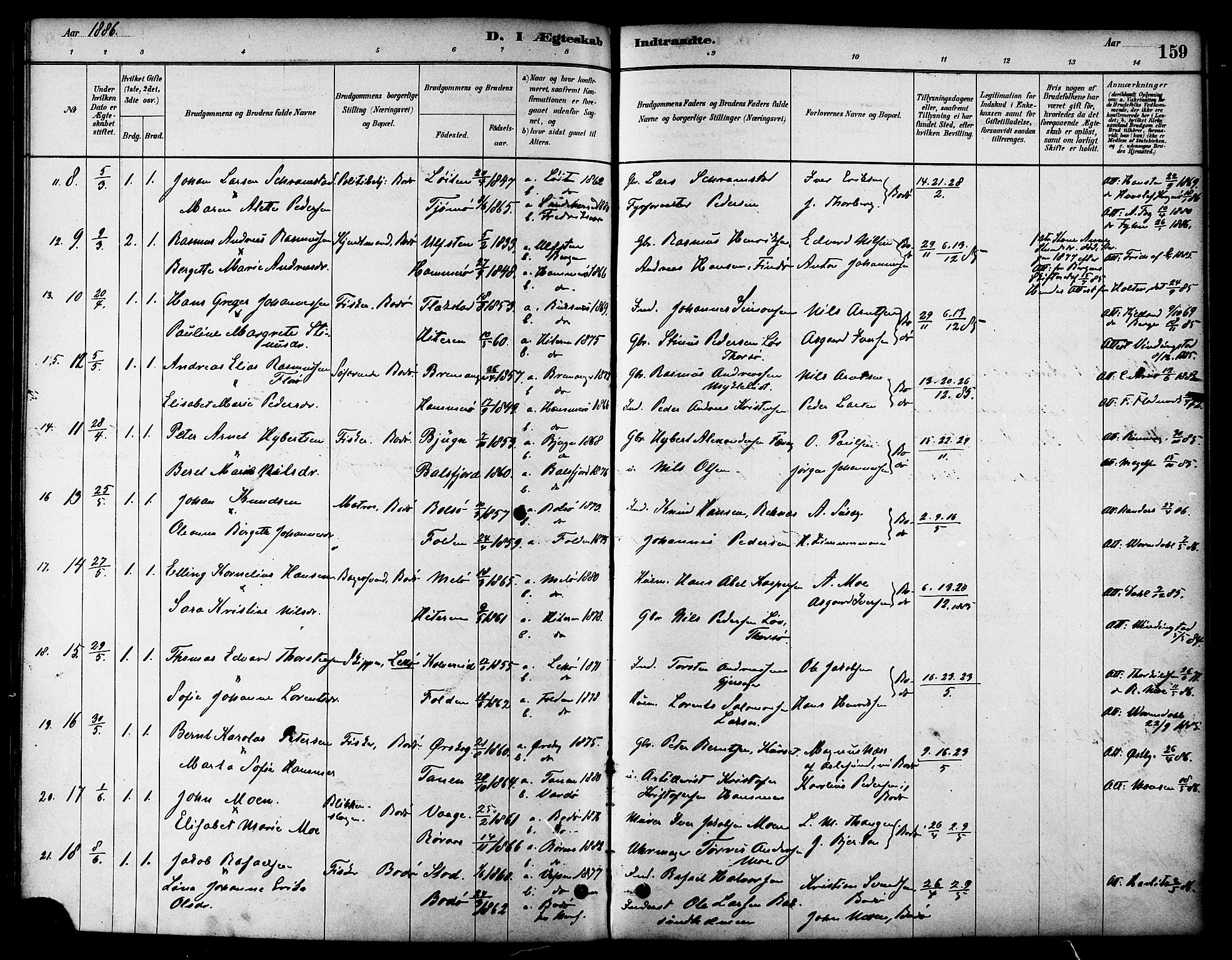 Ministerialprotokoller, klokkerbøker og fødselsregistre - Nordland, AV/SAT-A-1459/801/L0030: Parish register (copy) no. 801C05, 1879-1887, p. 159