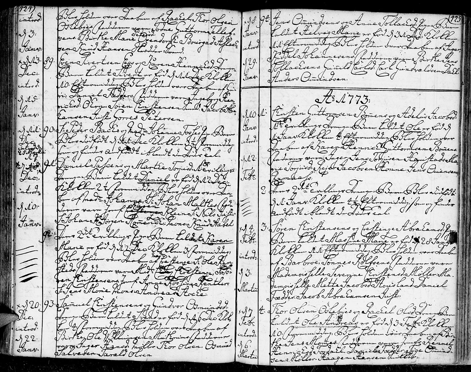 Kristiansand domprosti, AV/SAK-1112-0006/F/Fa/L0002: Parish register (official) no. A 2, 1755-1778, p. 424-425