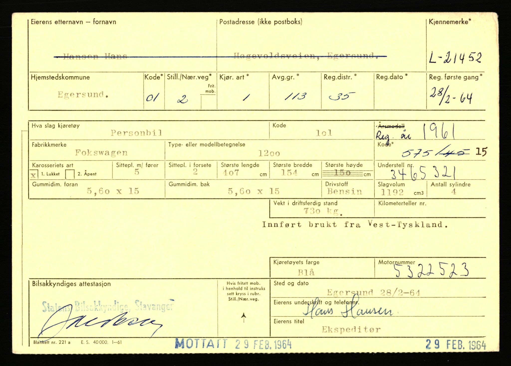 Stavanger trafikkstasjon, AV/SAST-A-101942/0/F/L0037: L-20500 - L-21499, 1930-1971, p. 2205