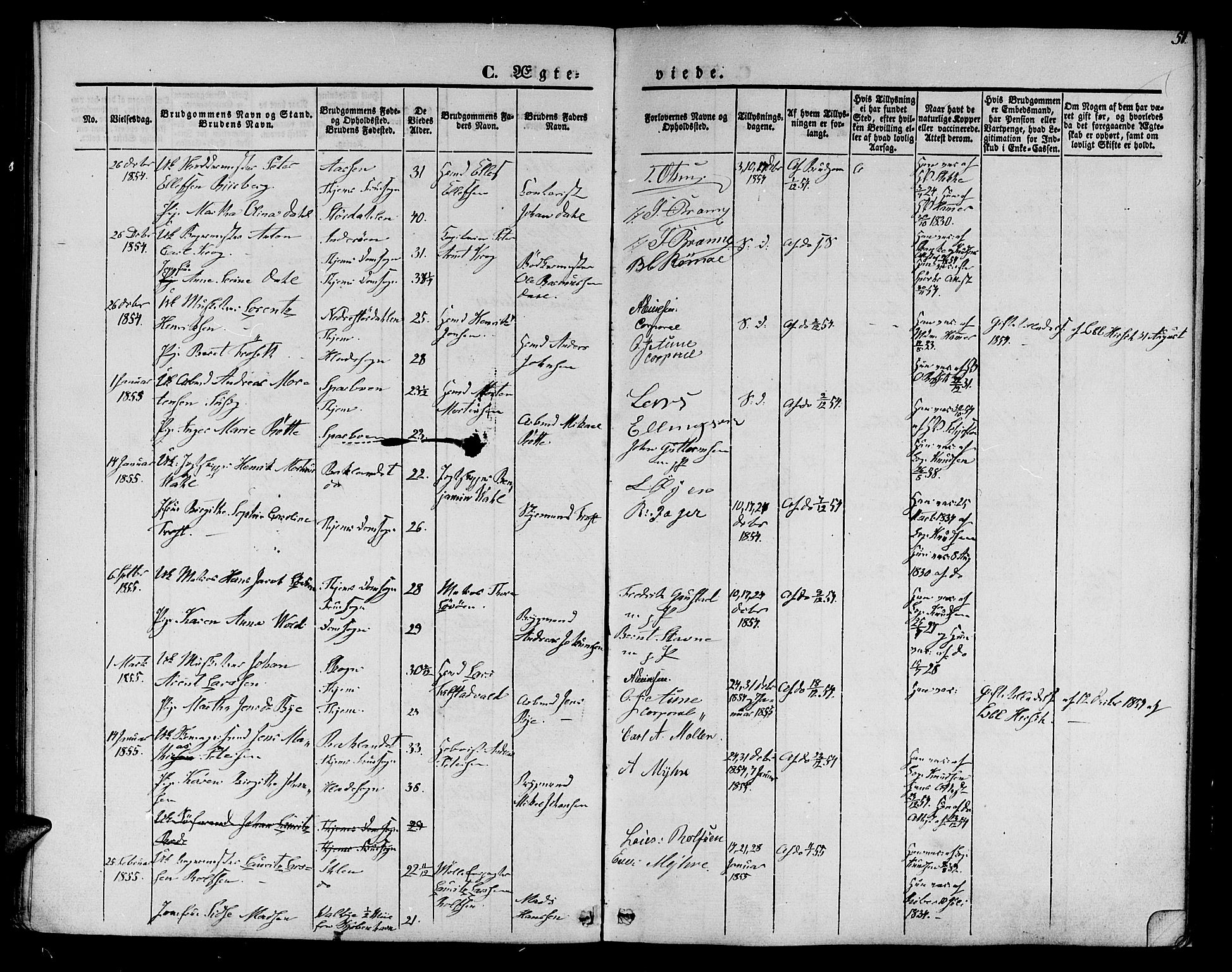 Ministerialprotokoller, klokkerbøker og fødselsregistre - Sør-Trøndelag, SAT/A-1456/602/L0111: Parish register (official) no. 602A09, 1844-1867, p. 51