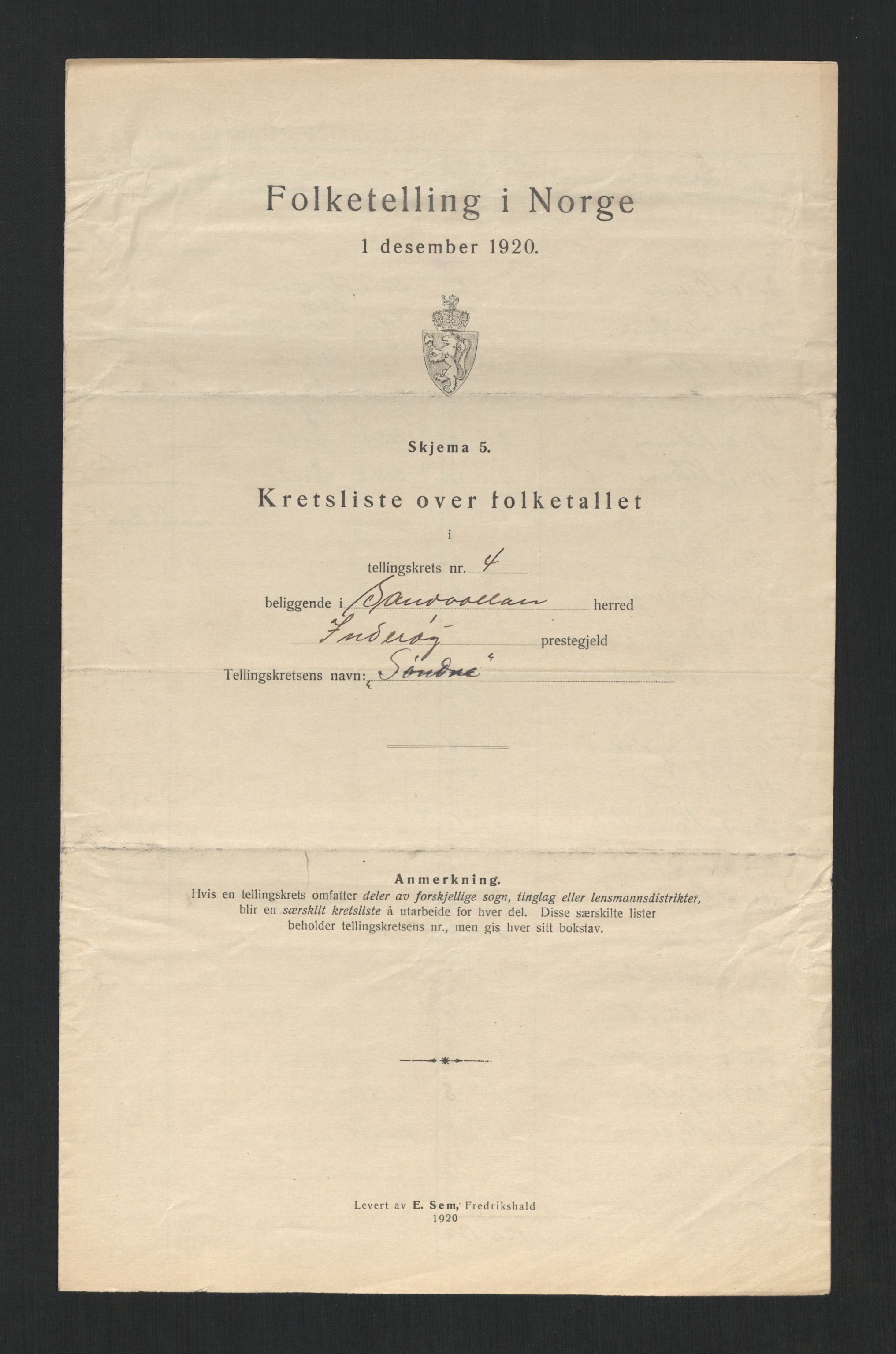 SAT, 1920 census for Sandvollan, 1920, p. 18