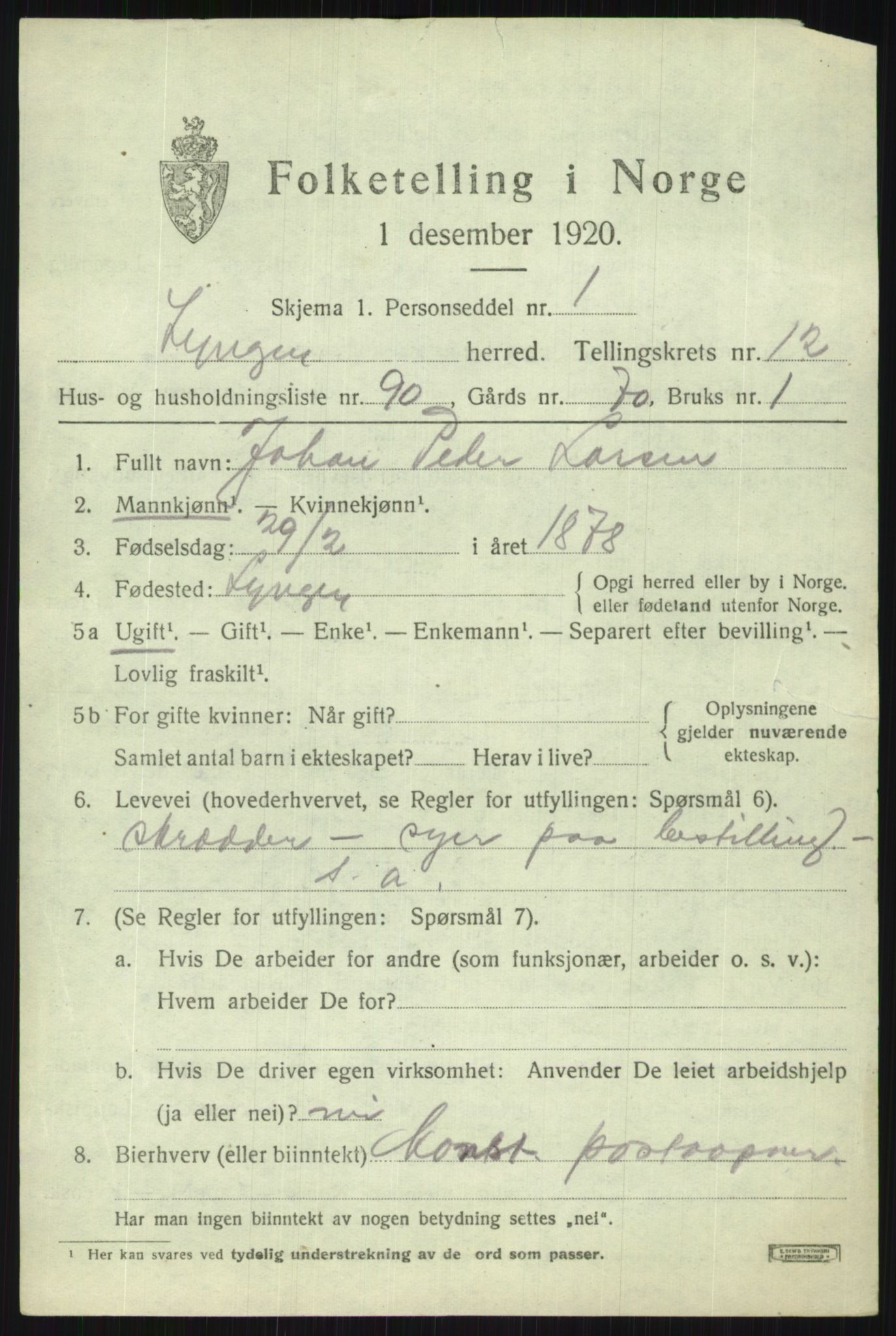 SATØ, 1920 census for Lyngen, 1920, p. 10051