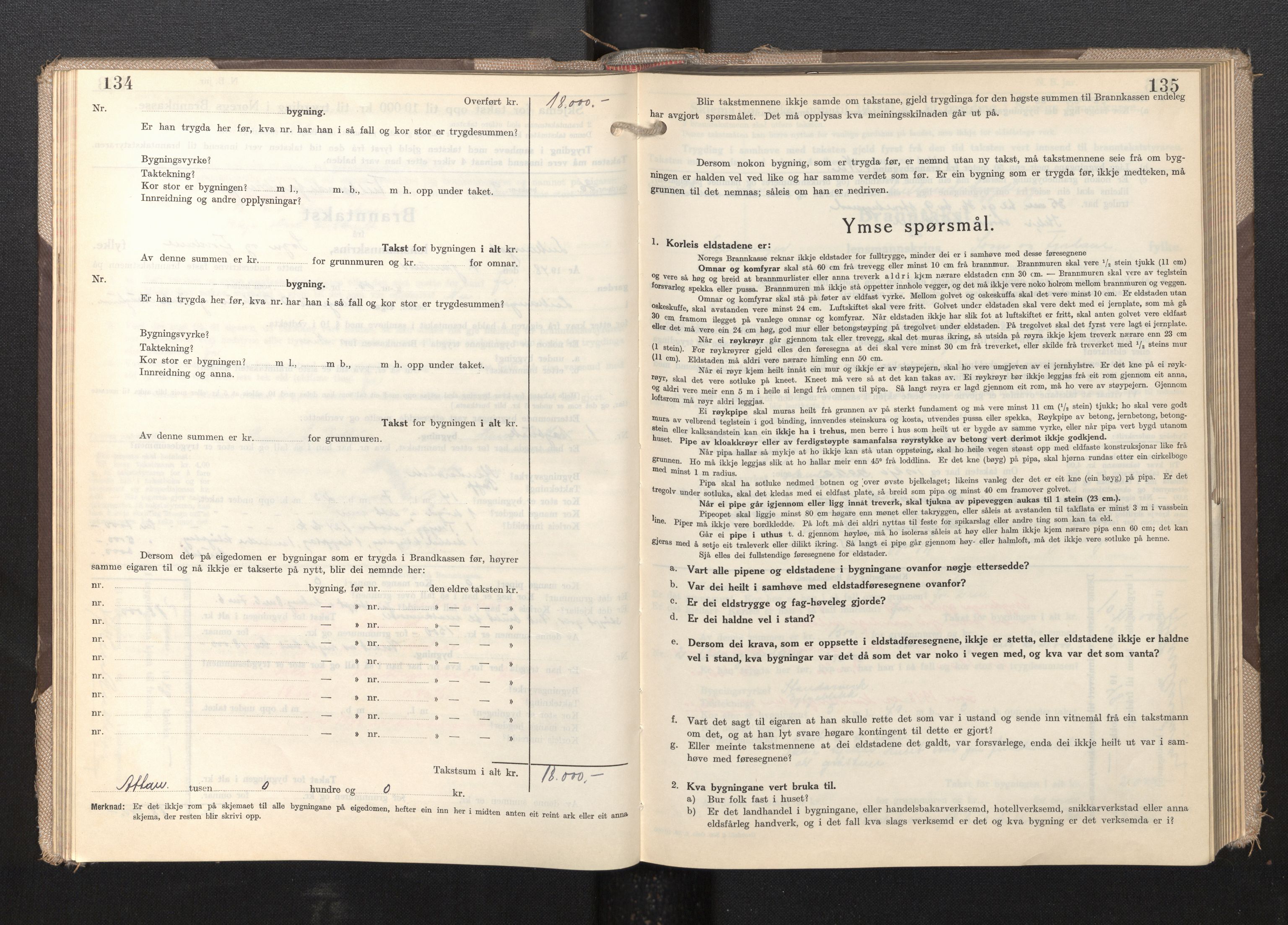 Lensmannen i Leikanger, AV/SAB-A-29201/0012/L0009: Branntakstprotokoll, skjematakst, 1946-1952, p. 134-135