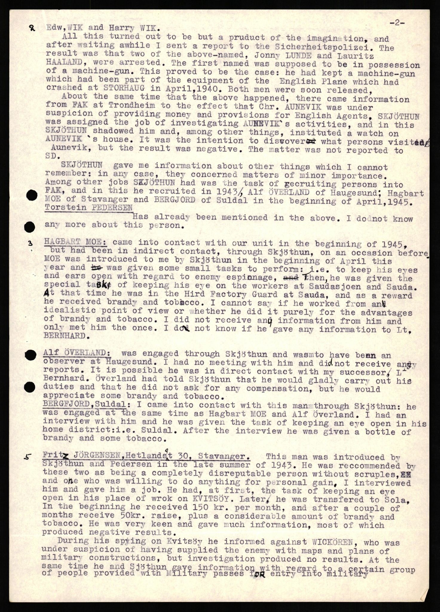 Forsvaret, Forsvarets overkommando II, RA/RAFA-3915/D/Db/L0017: CI Questionaires. Tyske okkupasjonsstyrker i Norge. Tyskere., 1945-1946, p. 196