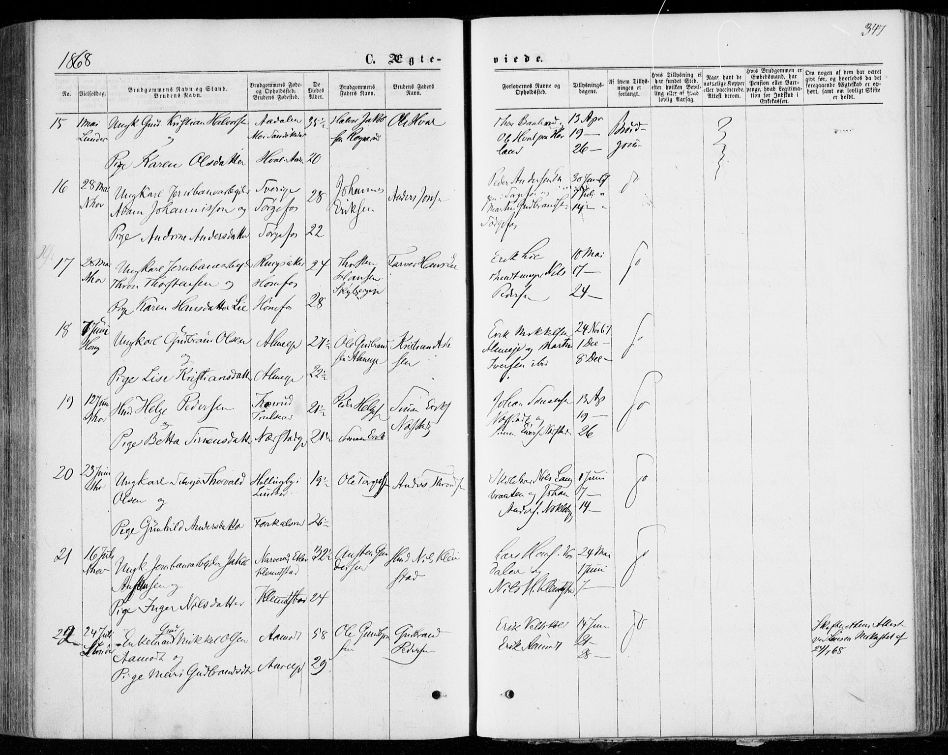 Norderhov kirkebøker, AV/SAKO-A-237/F/Fa/L0013: Parish register (official) no. 13, 1866-1874, p. 347