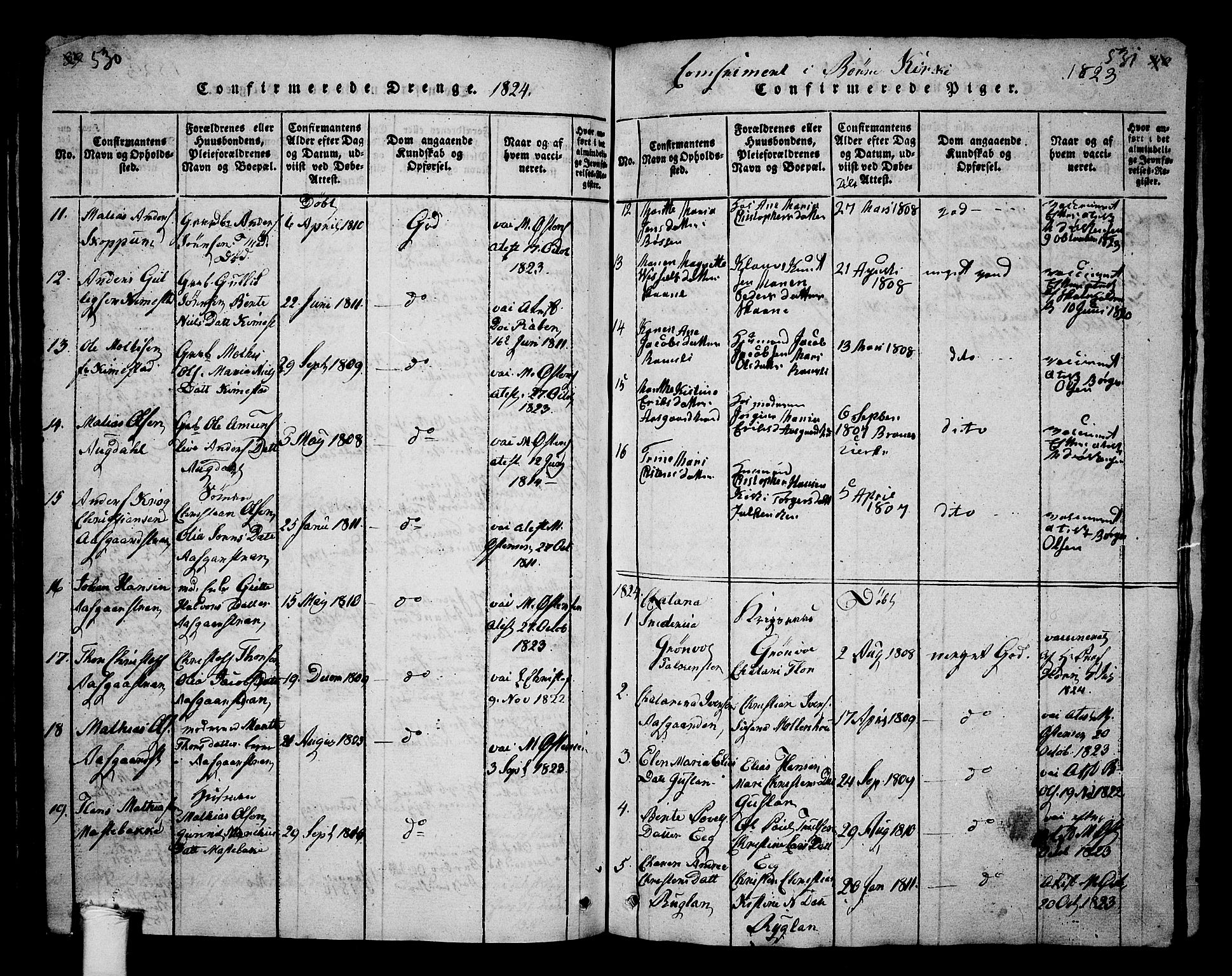 Borre kirkebøker, SAKO/A-338/G/Ga/L0001: Parish register (copy) no. I 1, 1815-1851, p. 530-531