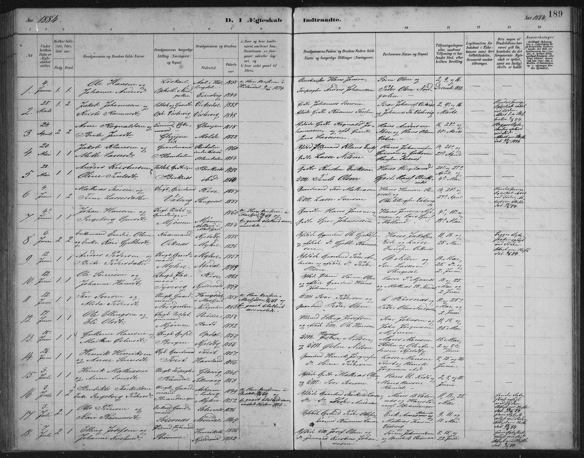 Gulen sokneprestembete, SAB/A-80201/H/Hab/Habb/L0003: Parish register (copy) no. B 3, 1884-1907, p. 189