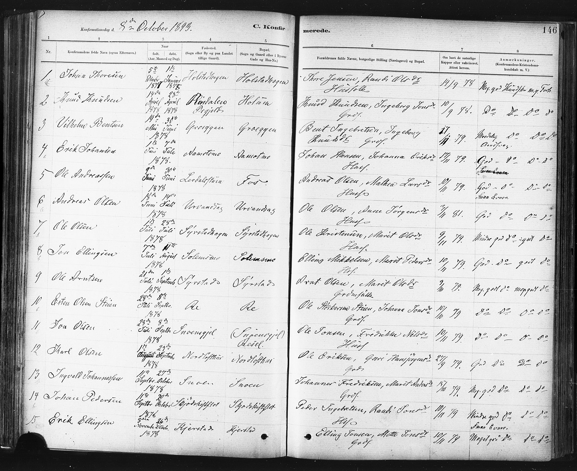 Ministerialprotokoller, klokkerbøker og fødselsregistre - Sør-Trøndelag, AV/SAT-A-1456/672/L0857: Parish register (official) no. 672A09, 1882-1893, p. 146