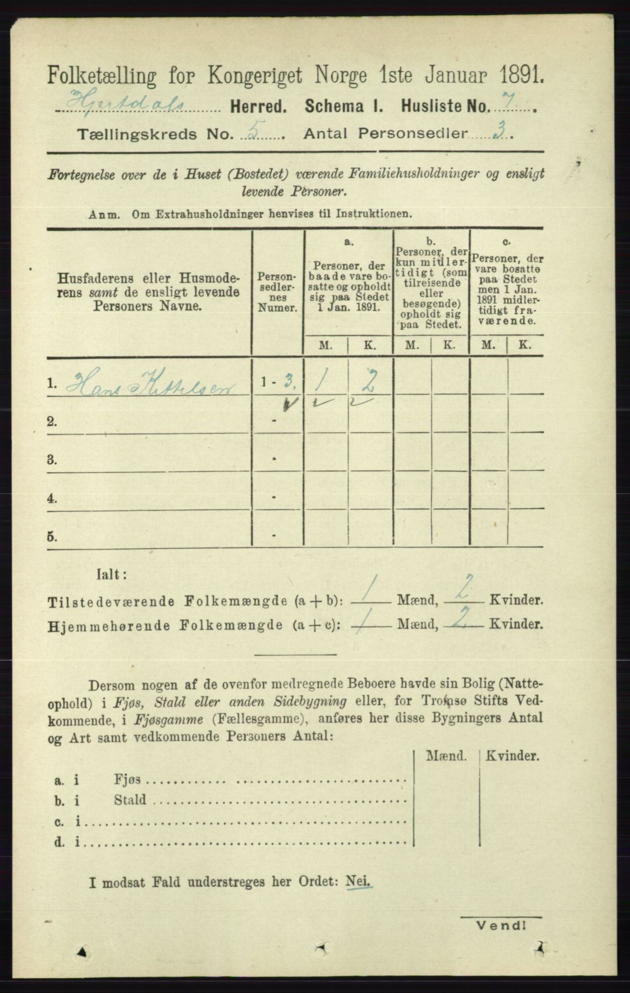 RA, 1891 census for 0827 Hjartdal, 1891, p. 1750