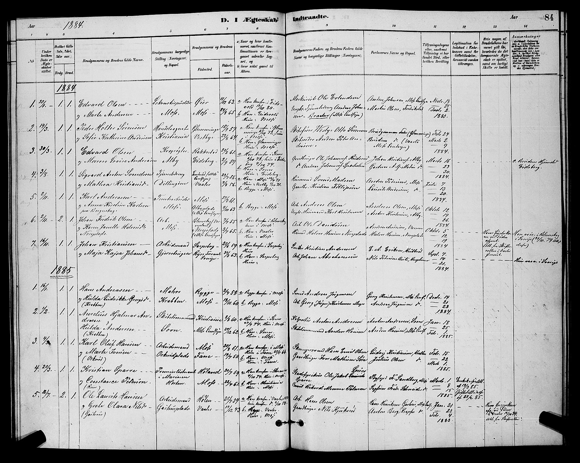 Moss prestekontor Kirkebøker, AV/SAO-A-2003/G/Gb/L0001: Parish register (copy) no. II 1, 1878-1900, p. 84
