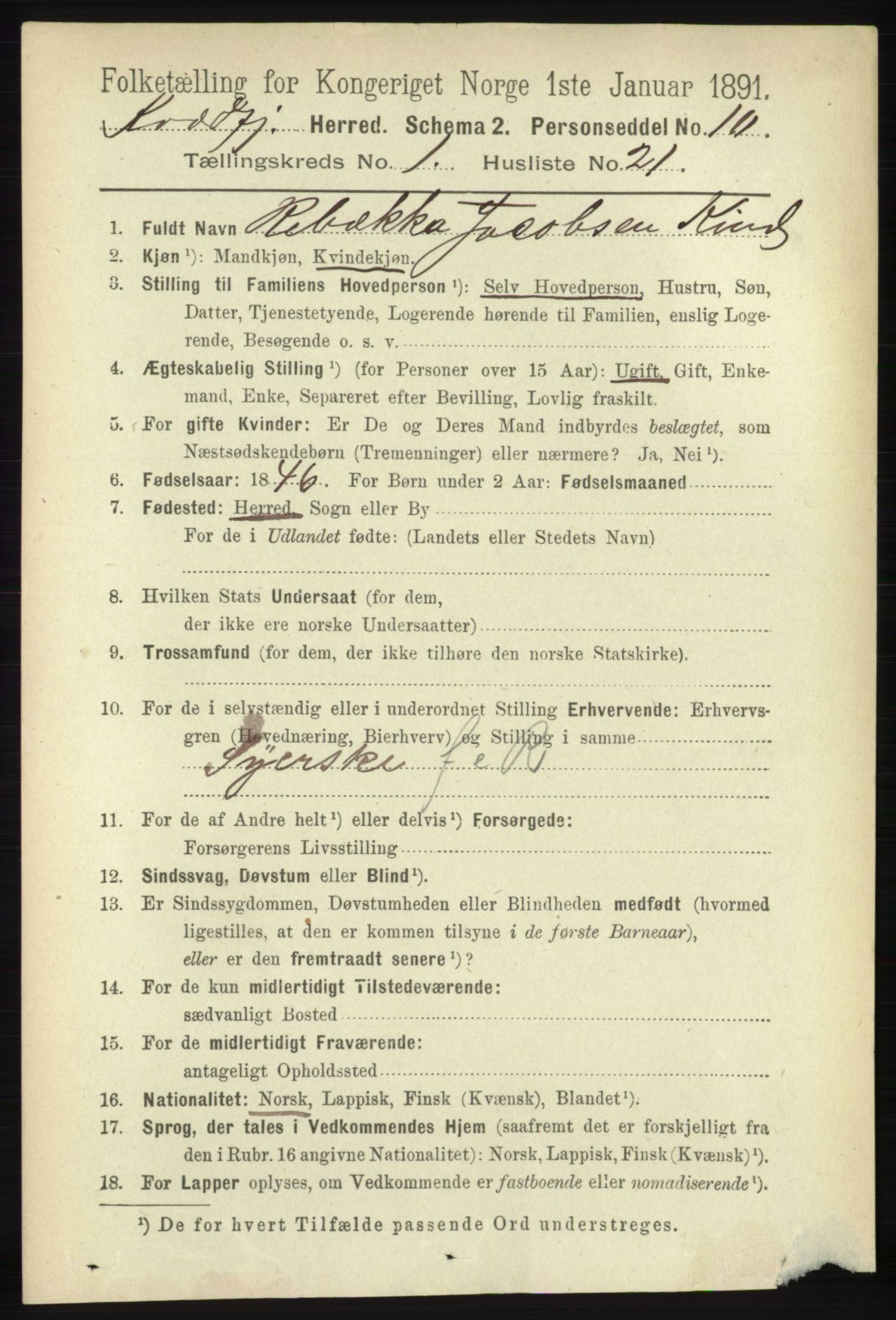 RA, 1891 census for 1911 Kvæfjord, 1891, p. 239