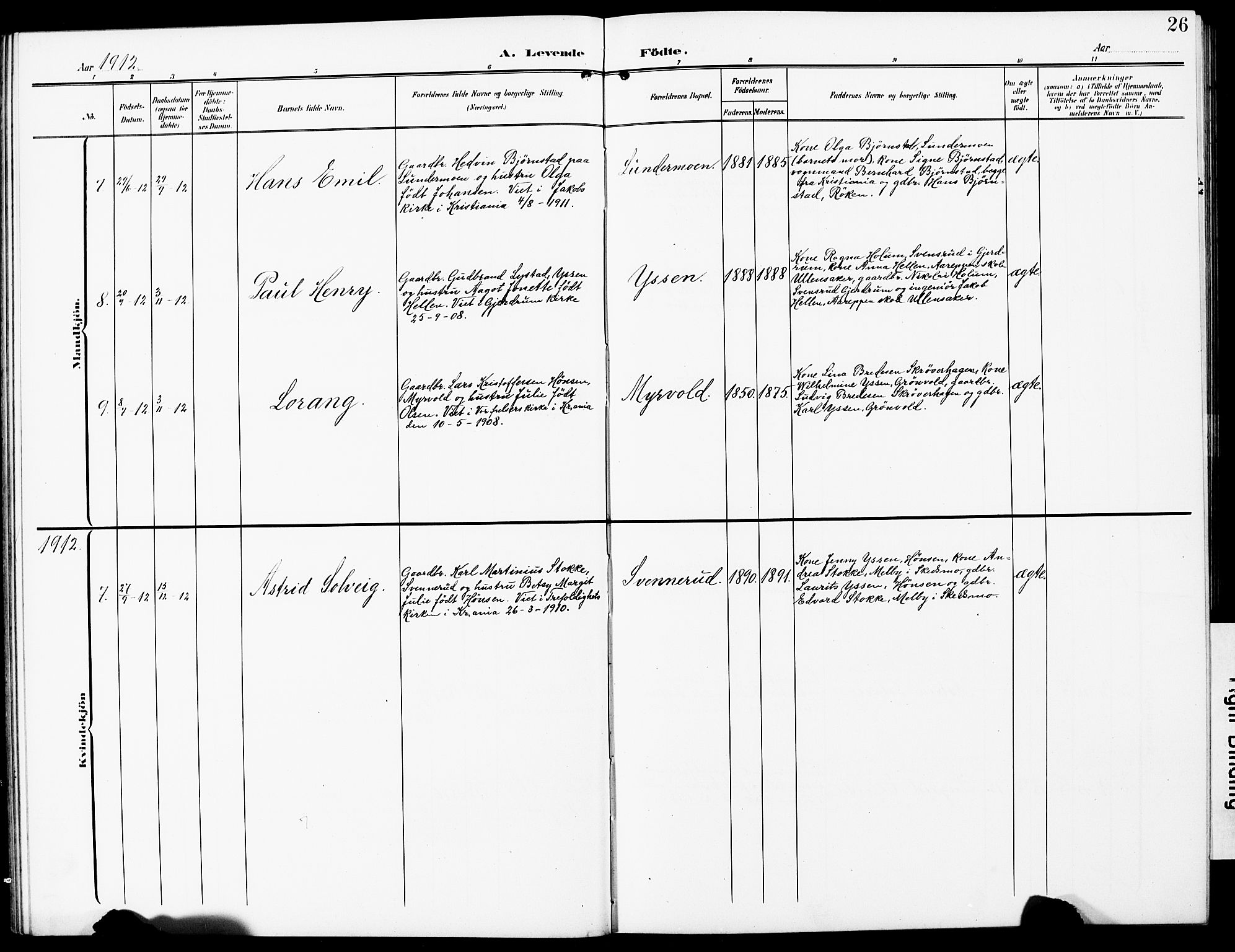 Sørum prestekontor Kirkebøker, SAO/A-10303/G/Gb/L0001: Parish register (copy) no. II 1, 1907-1929, p. 26