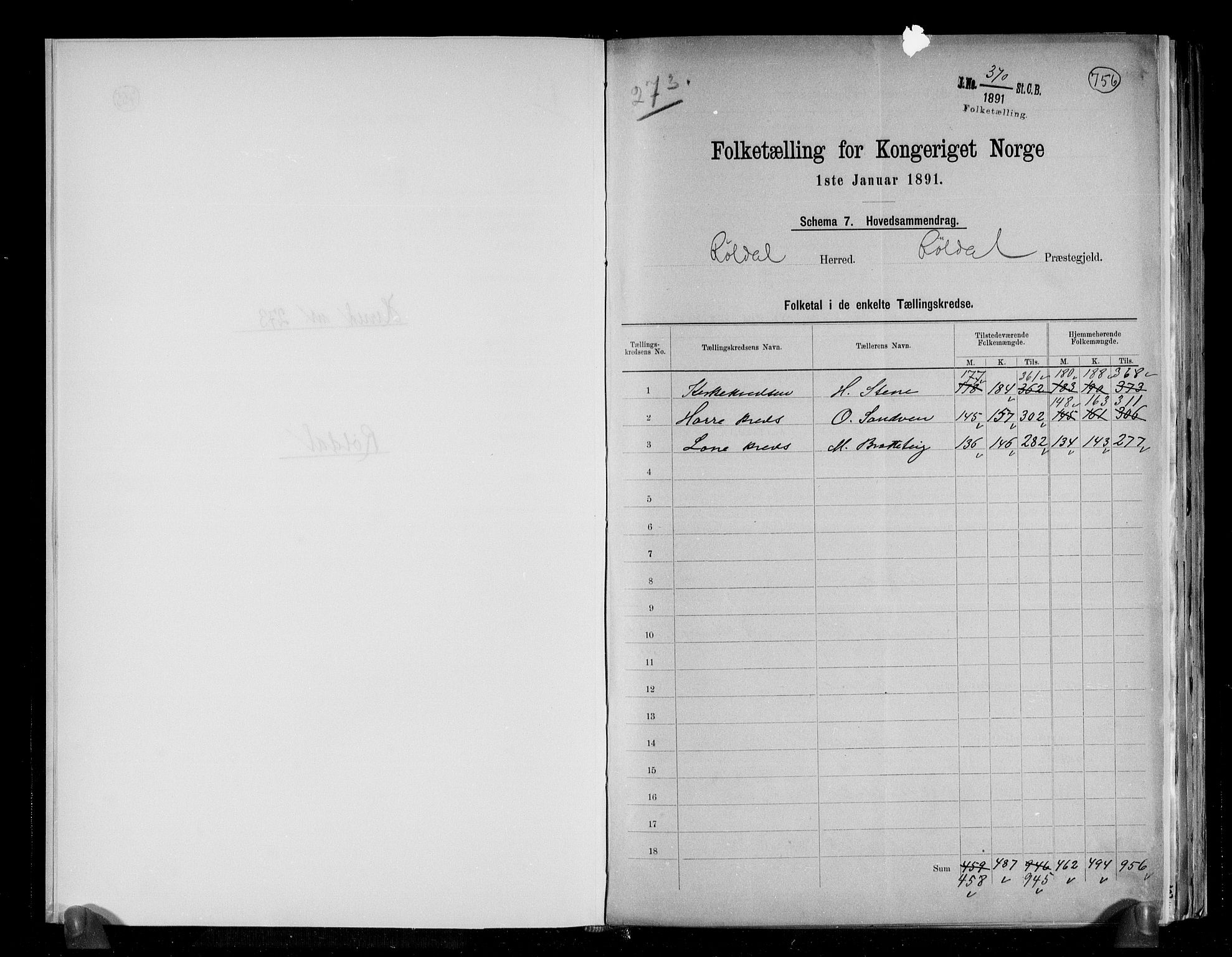 RA, 1891 census for 1229 Røldal, 1891, p. 2