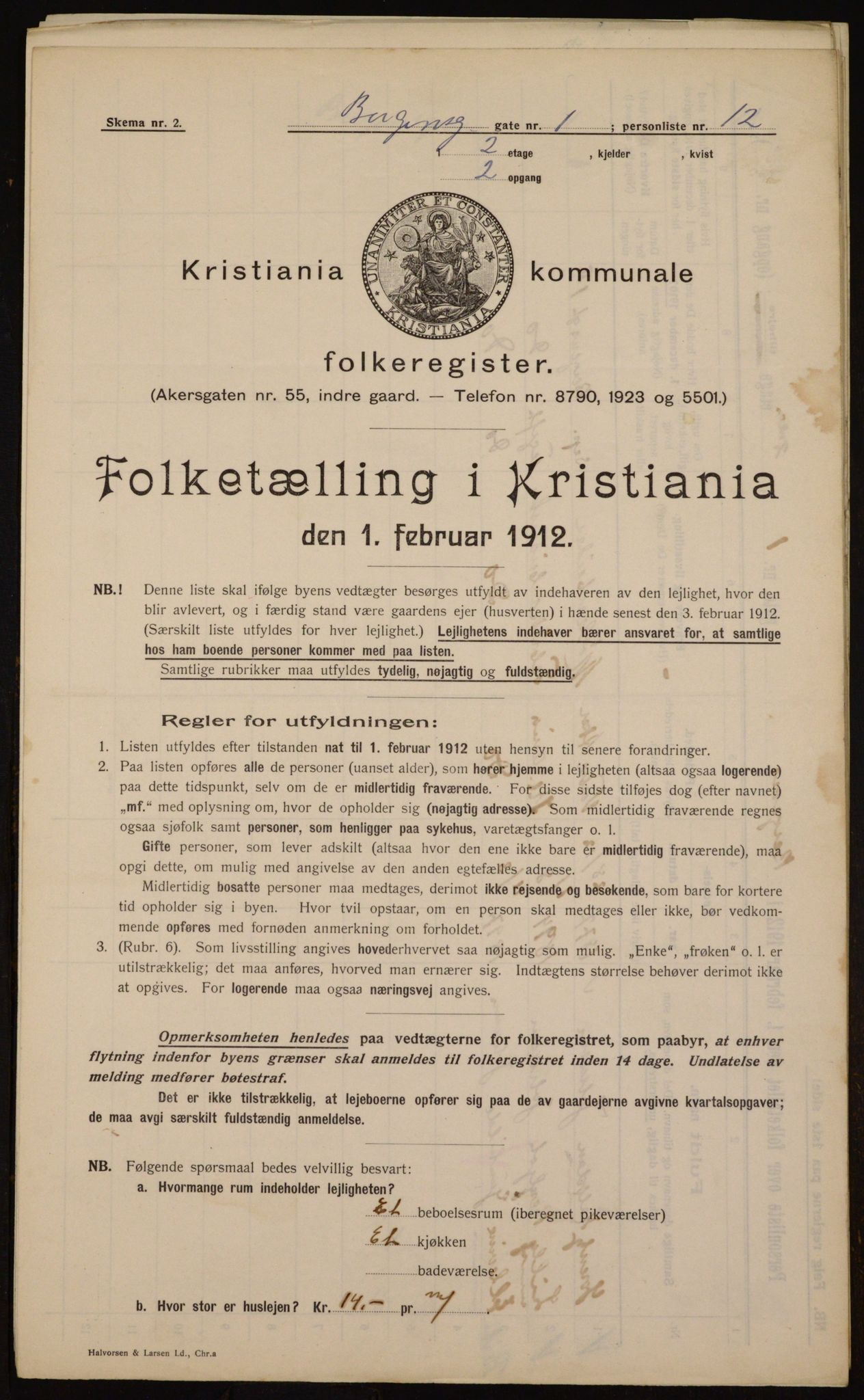 OBA, Municipal Census 1912 for Kristiania, 1912, p. 3688