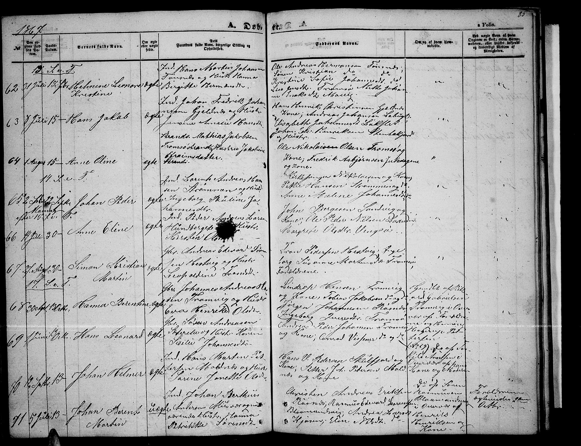 Tromsøysund sokneprestkontor, AV/SATØ-S-1304/G/Gb/L0001klokker: Parish register (copy) no. 1, 1857-1869, p. 85