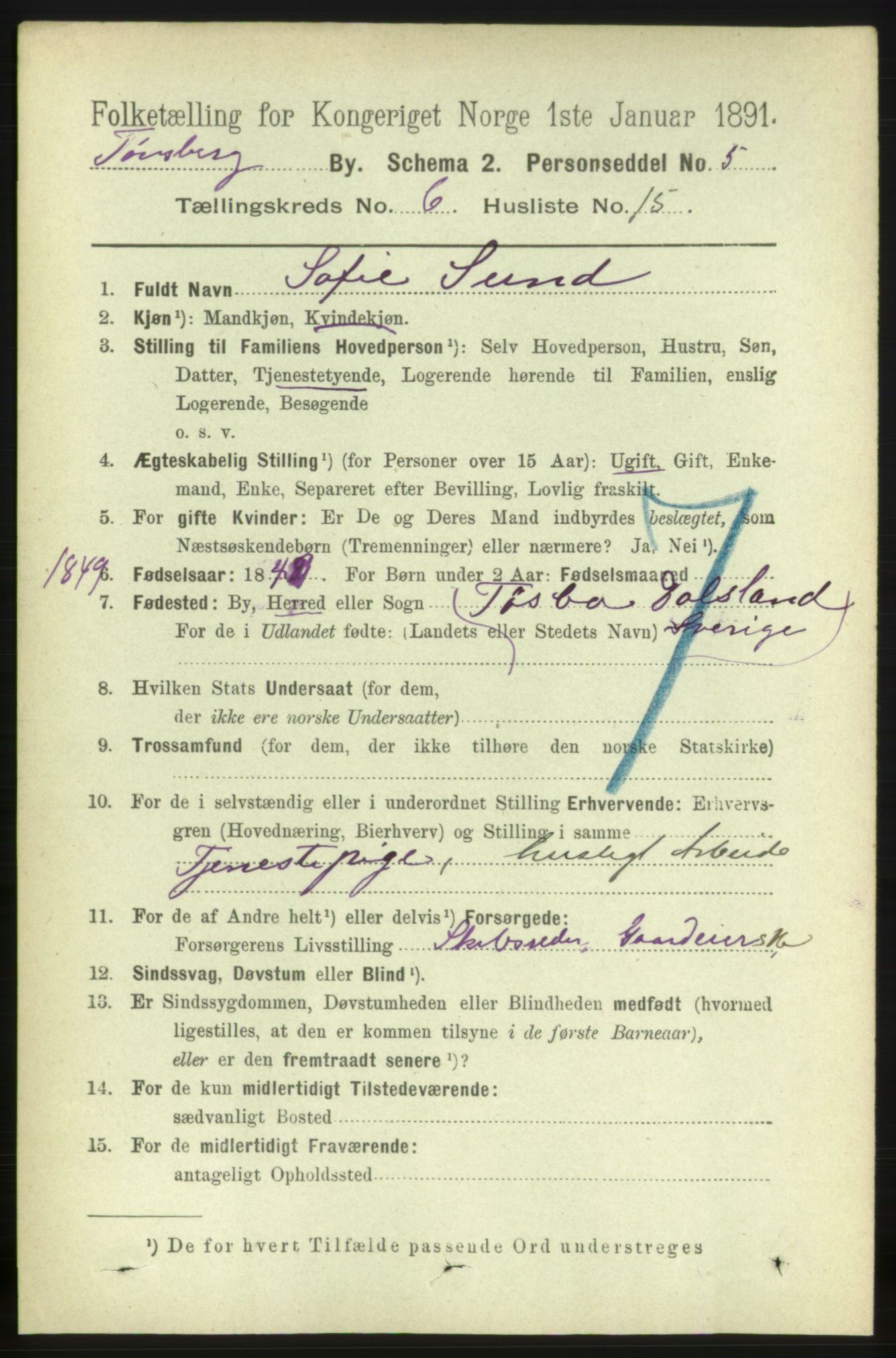 RA, 1891 census for 0705 Tønsberg, 1891, p. 2702