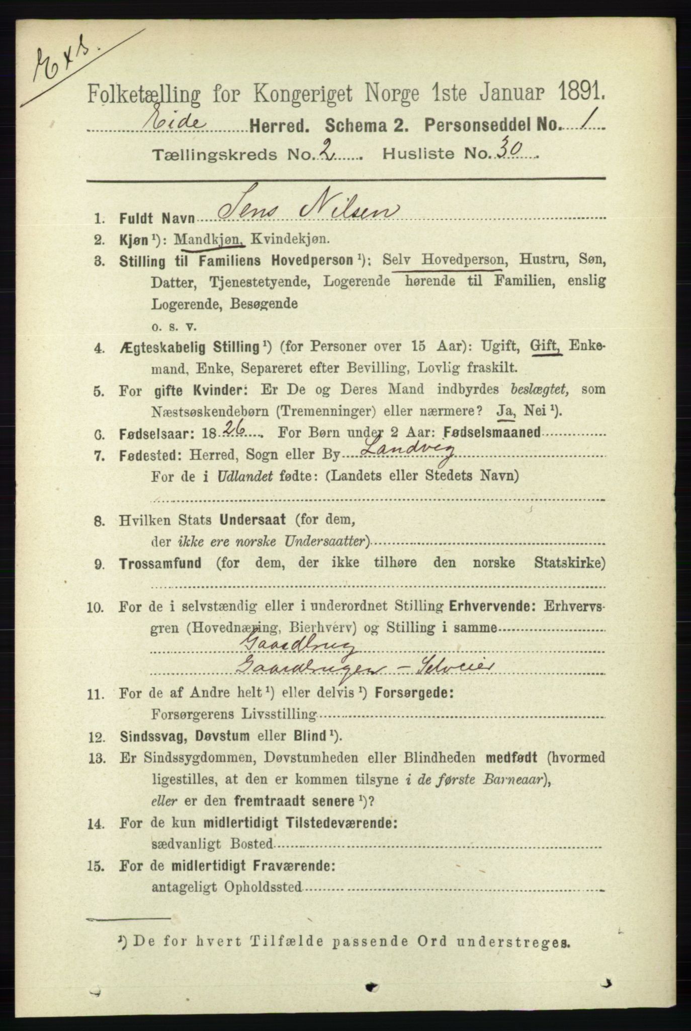 RA, Census 1891 for Nedenes amt: Gjenparter av personsedler for beslektede ektefeller, menn, 1891, p. 785