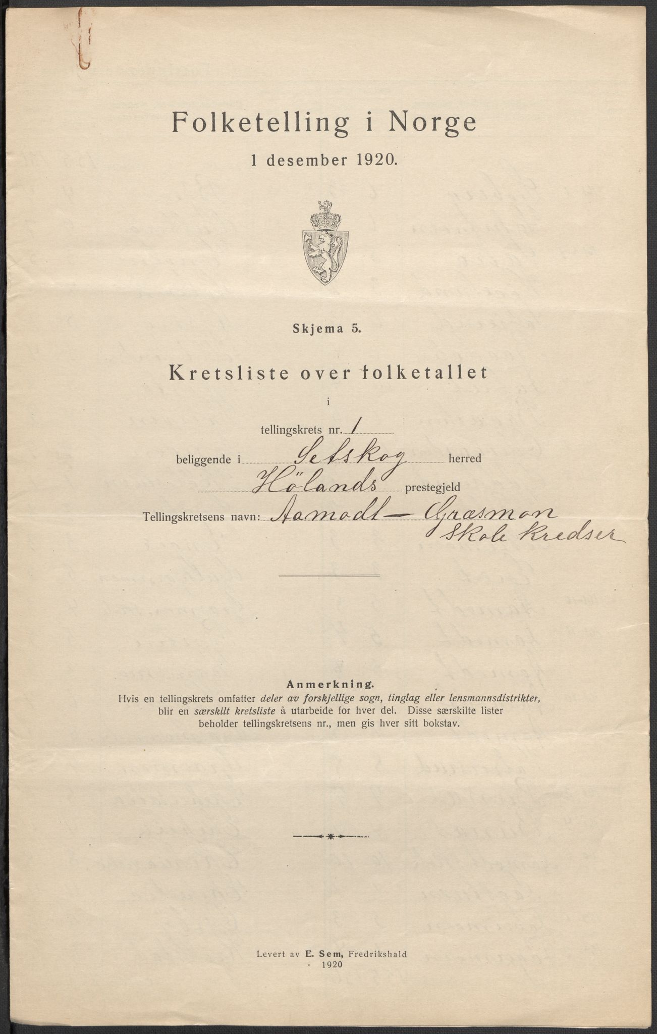 SAO, 1920 census for Setskog, 1920, p. 5