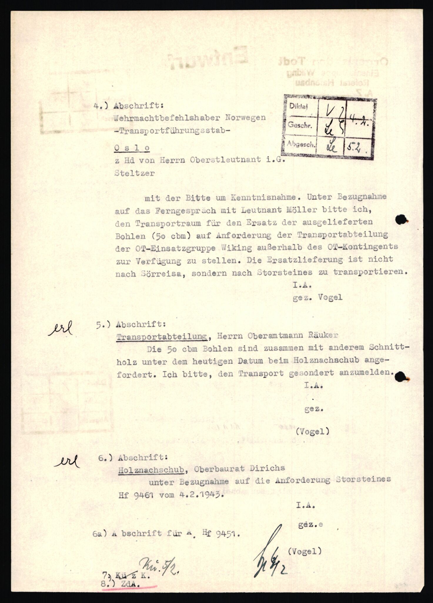 Tyske arkiver, Organisation Todt (OT), Einsatzgruppe Wiking, AV/RA-RAFA-2188/1/E/E6/E6a/L0008: 4. Oberbauleitung Narvik: Arkivkode 451-483, 1940-1945, p. 27