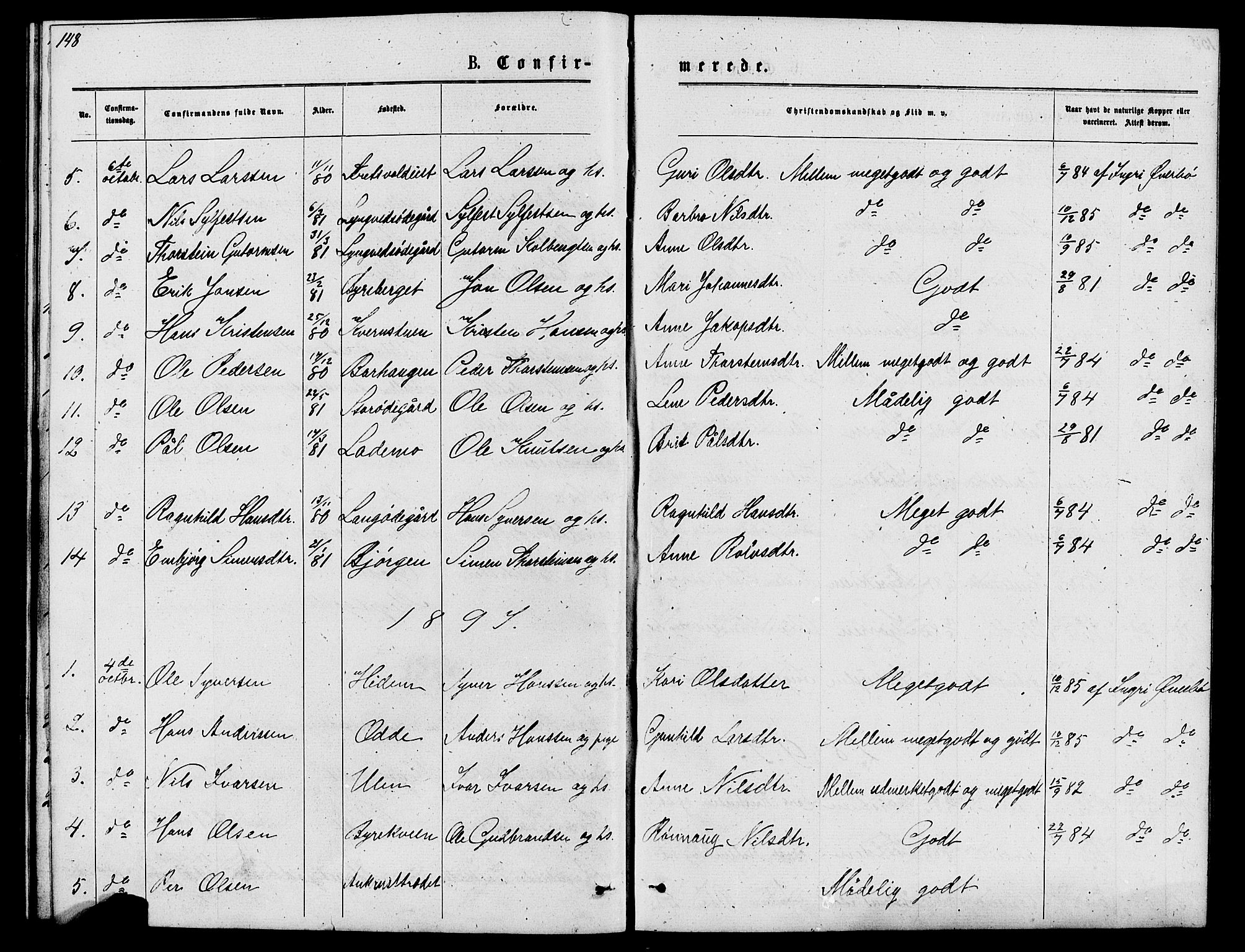 Lom prestekontor, SAH/PREST-070/L/L0005: Parish register (copy) no. 5, 1876-1901, p. 148-149