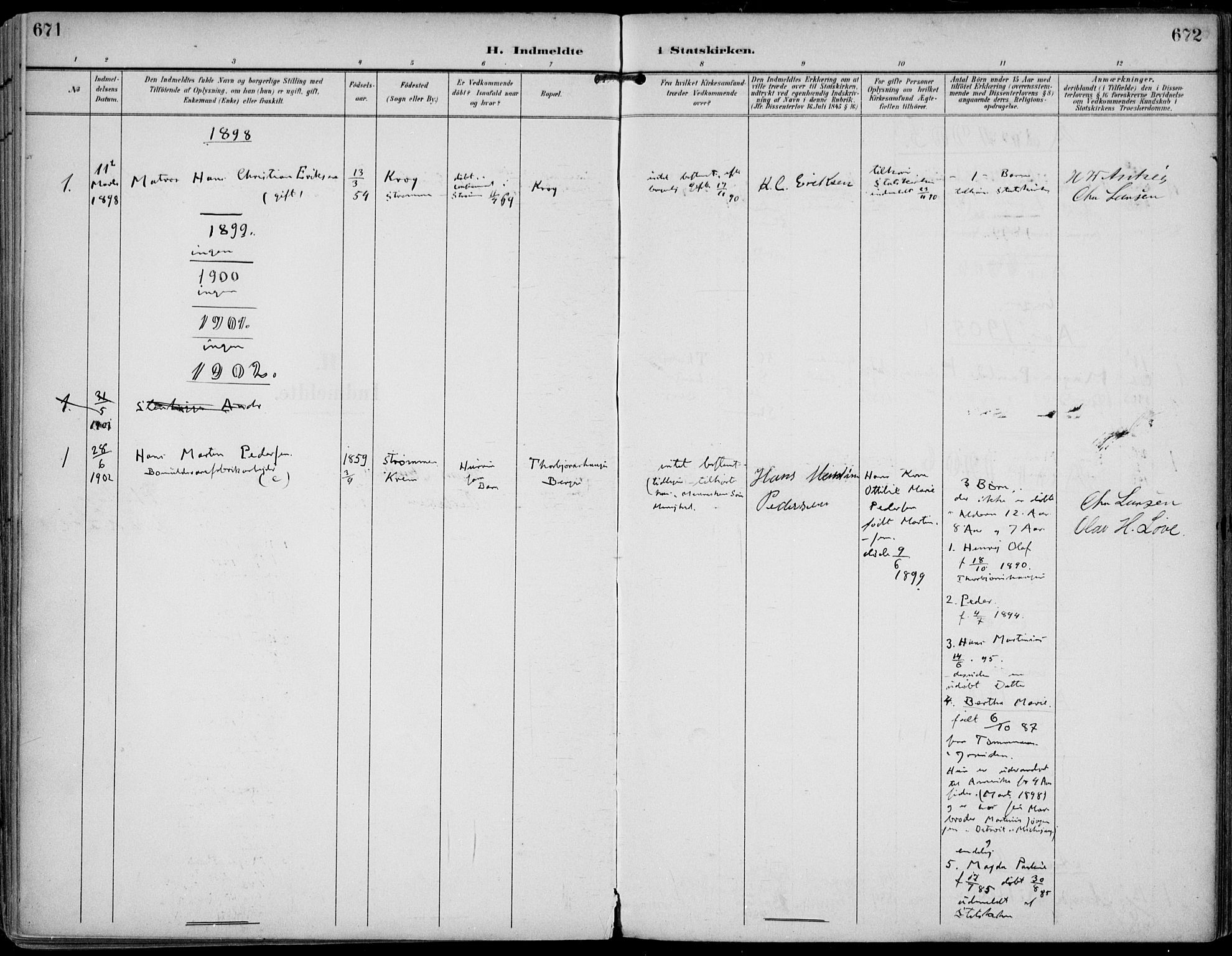 Strømm kirkebøker, SAKO/A-322/F/Fa/L0005: Parish register (official) no. I 5, 1898-1919, p. 671-672