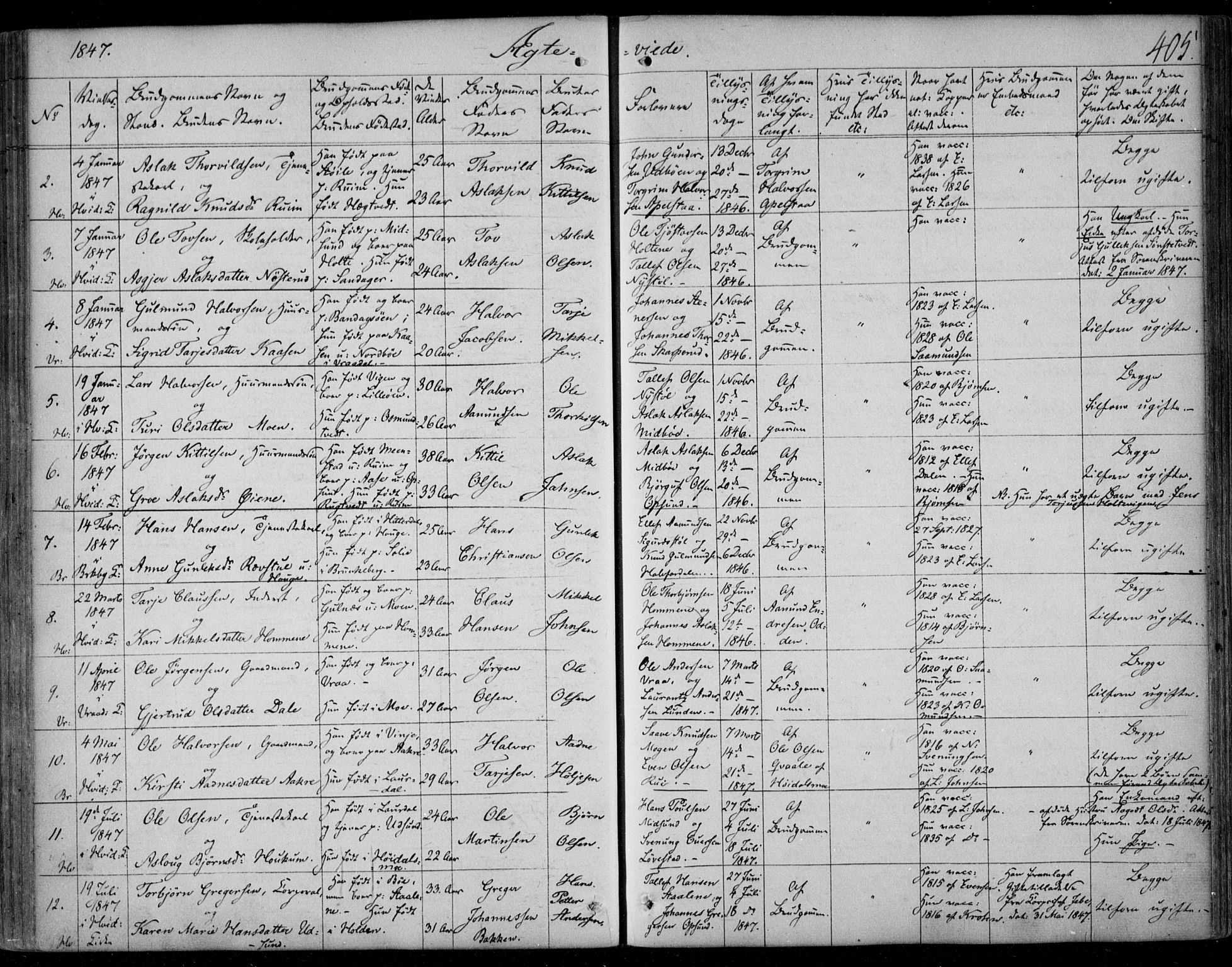 Kviteseid kirkebøker, SAKO/A-276/F/Fa/L0006: Parish register (official) no. I 6, 1836-1858, p. 405