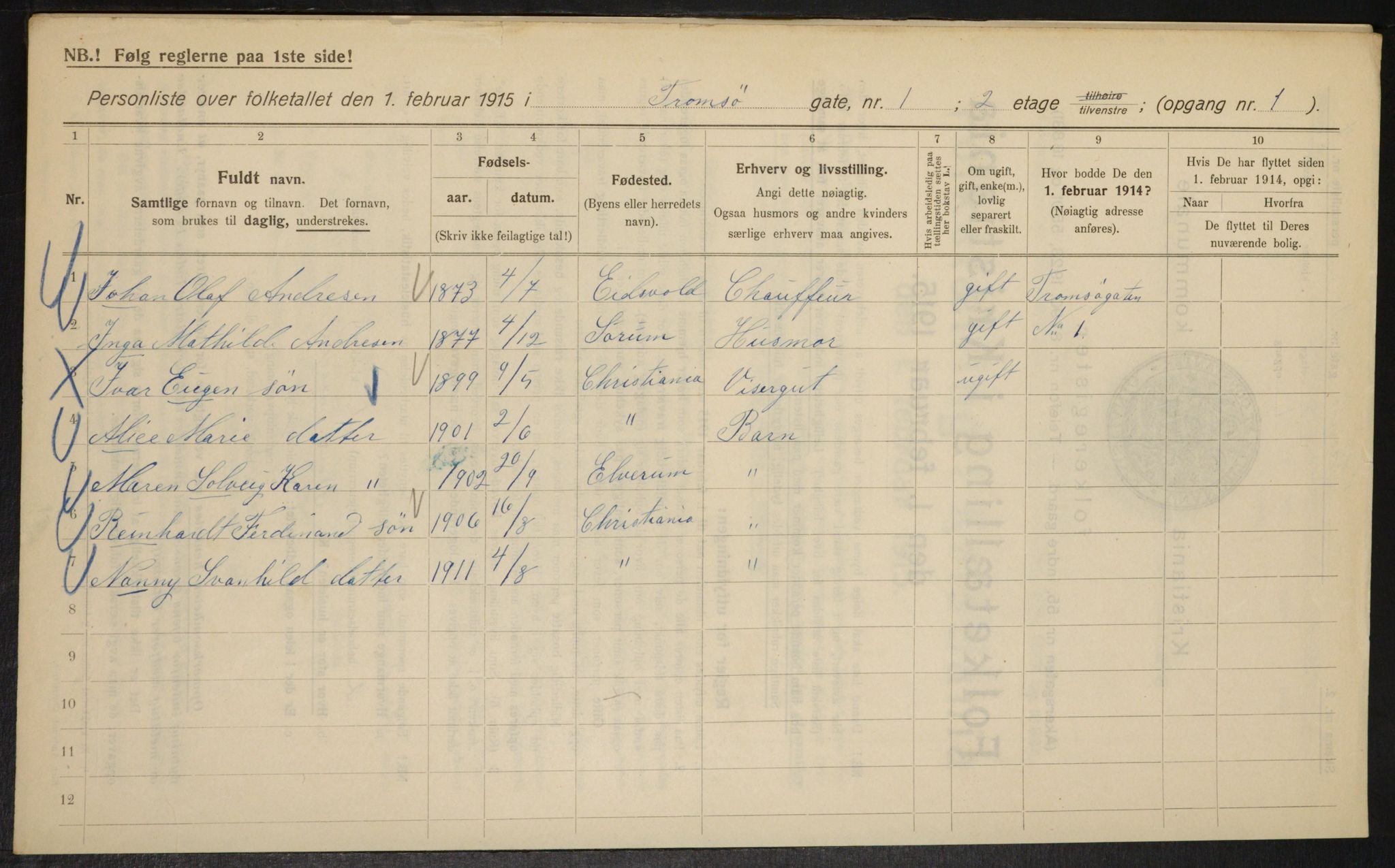 OBA, Municipal Census 1915 for Kristiania, 1915, p. 115803