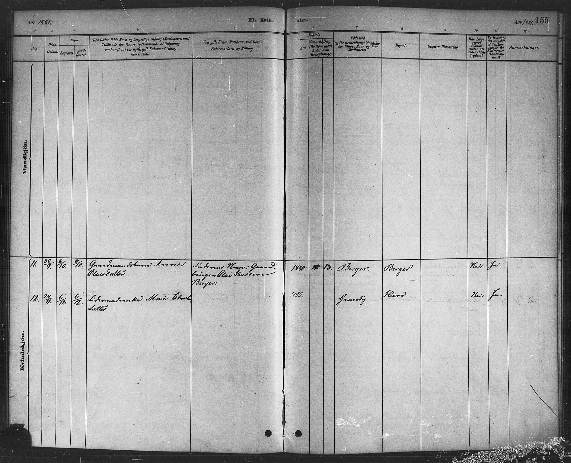 Rødenes prestekontor Kirkebøker, SAO/A-2005/F/Fa/L0009: Parish register (official) no. I 9, 1880-1889, p. 155