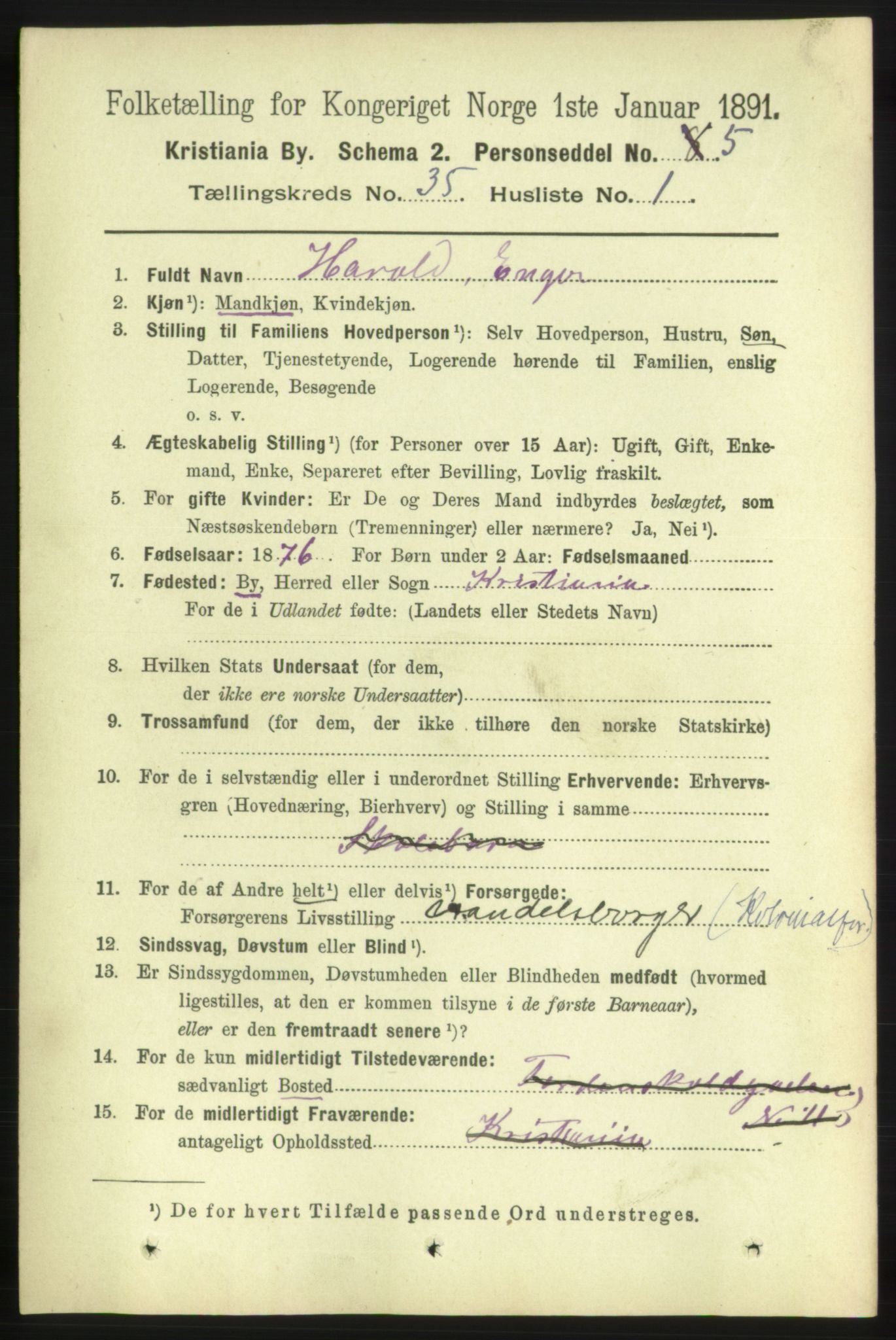 RA, 1891 census for 0301 Kristiania, 1891, p. 19235