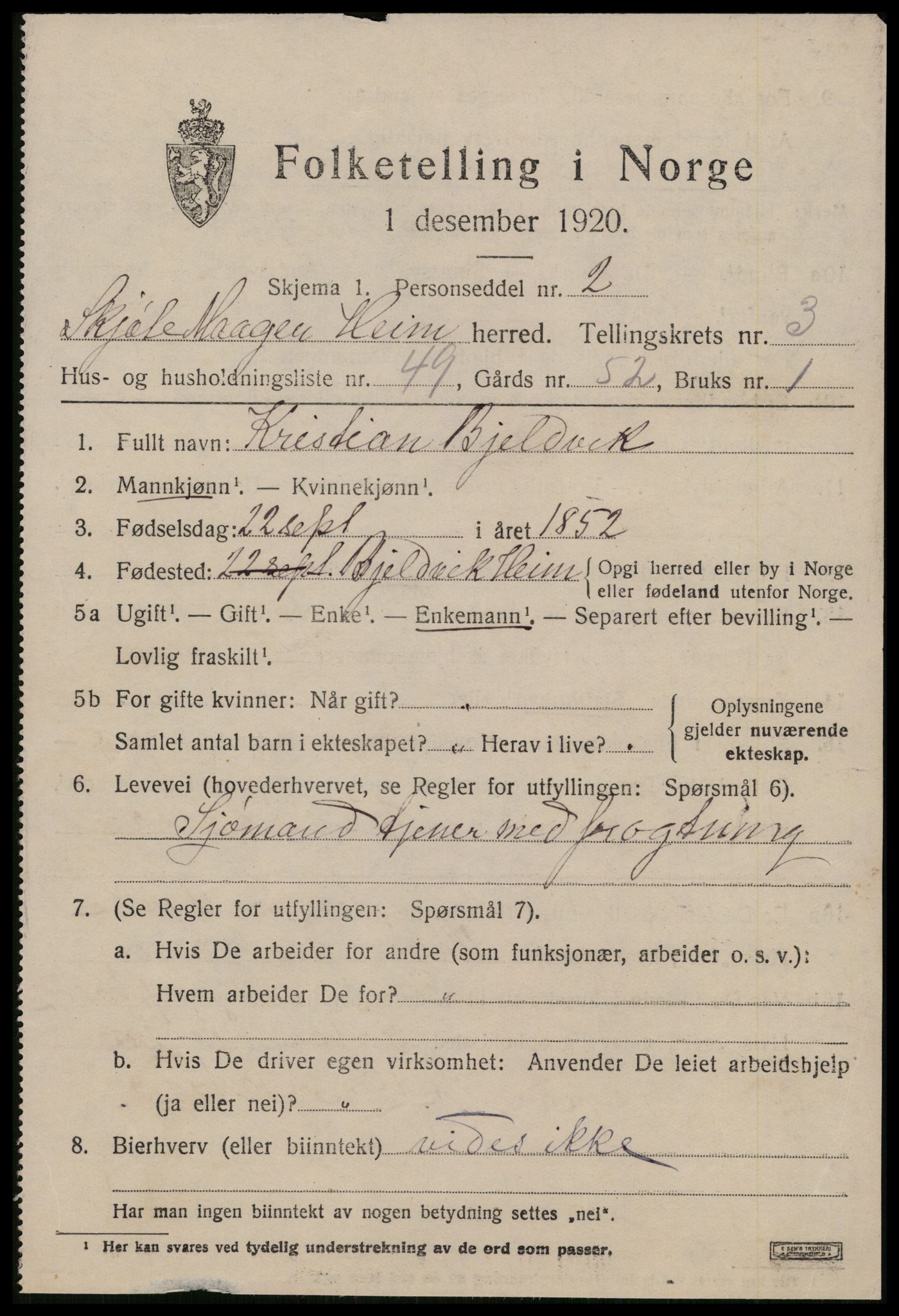 SAT, 1920 census for Stemshaug, 1920, p. 1584