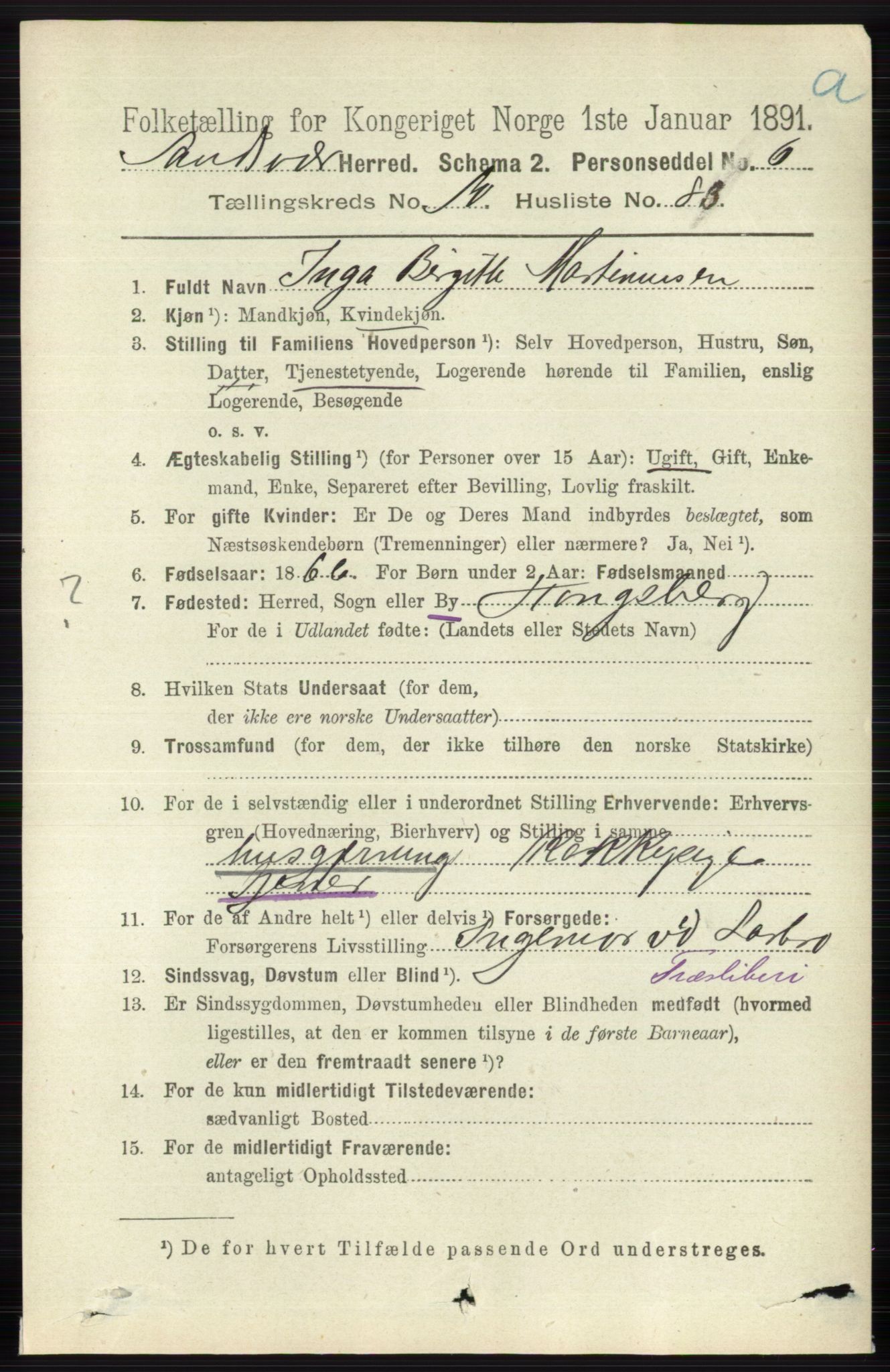 RA, 1891 census for 0629 Sandsvær, 1891, p. 5472