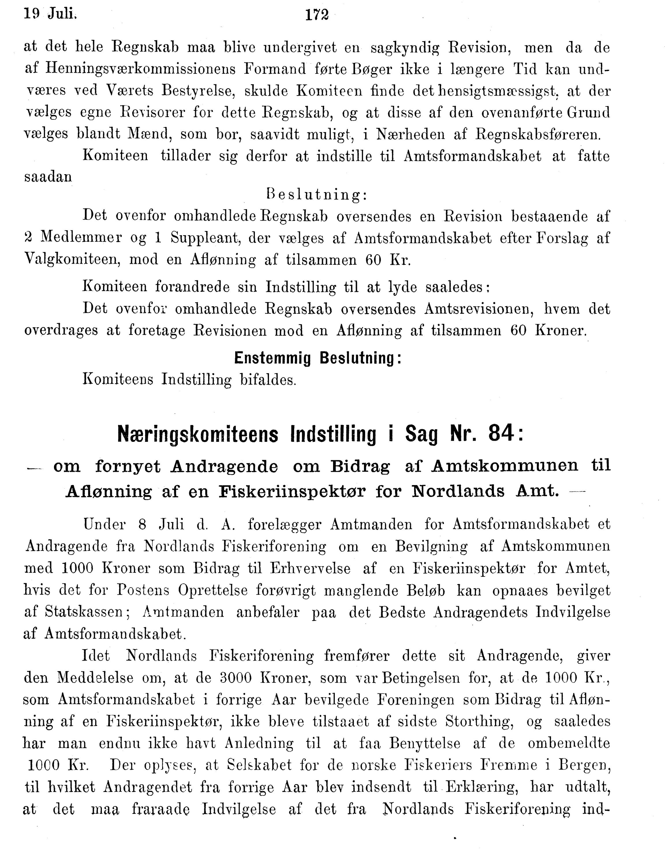 Nordland Fylkeskommune. Fylkestinget, AIN/NFK-17/176/A/Ac/L0014: Fylkestingsforhandlinger 1881-1885, 1881-1885