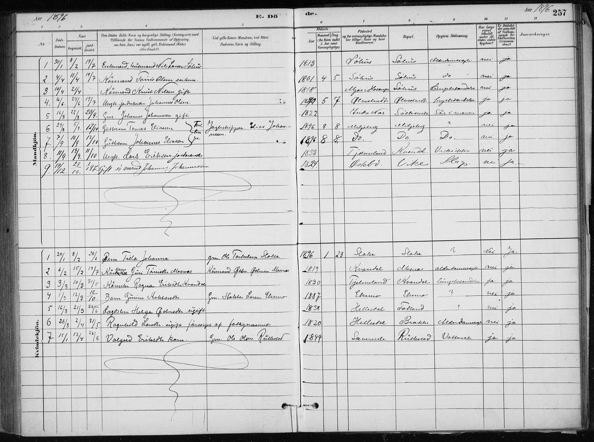 Skånevik sokneprestembete, SAB/A-77801/H/Haa: Parish register (official) no. E  1, 1879-1901, p. 257