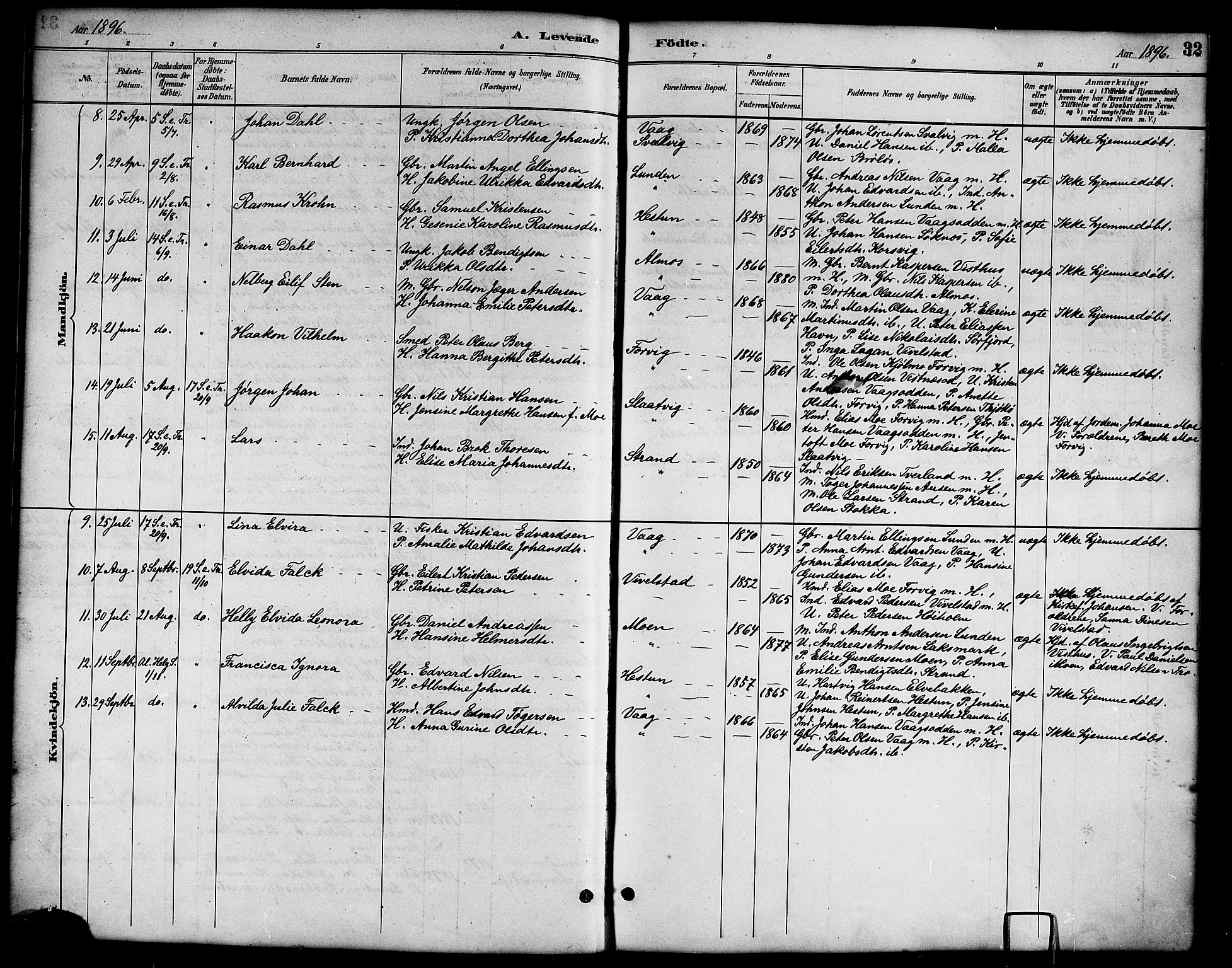 Ministerialprotokoller, klokkerbøker og fødselsregistre - Nordland, AV/SAT-A-1459/819/L0277: Parish register (copy) no. 819C03, 1888-1917, p. 32