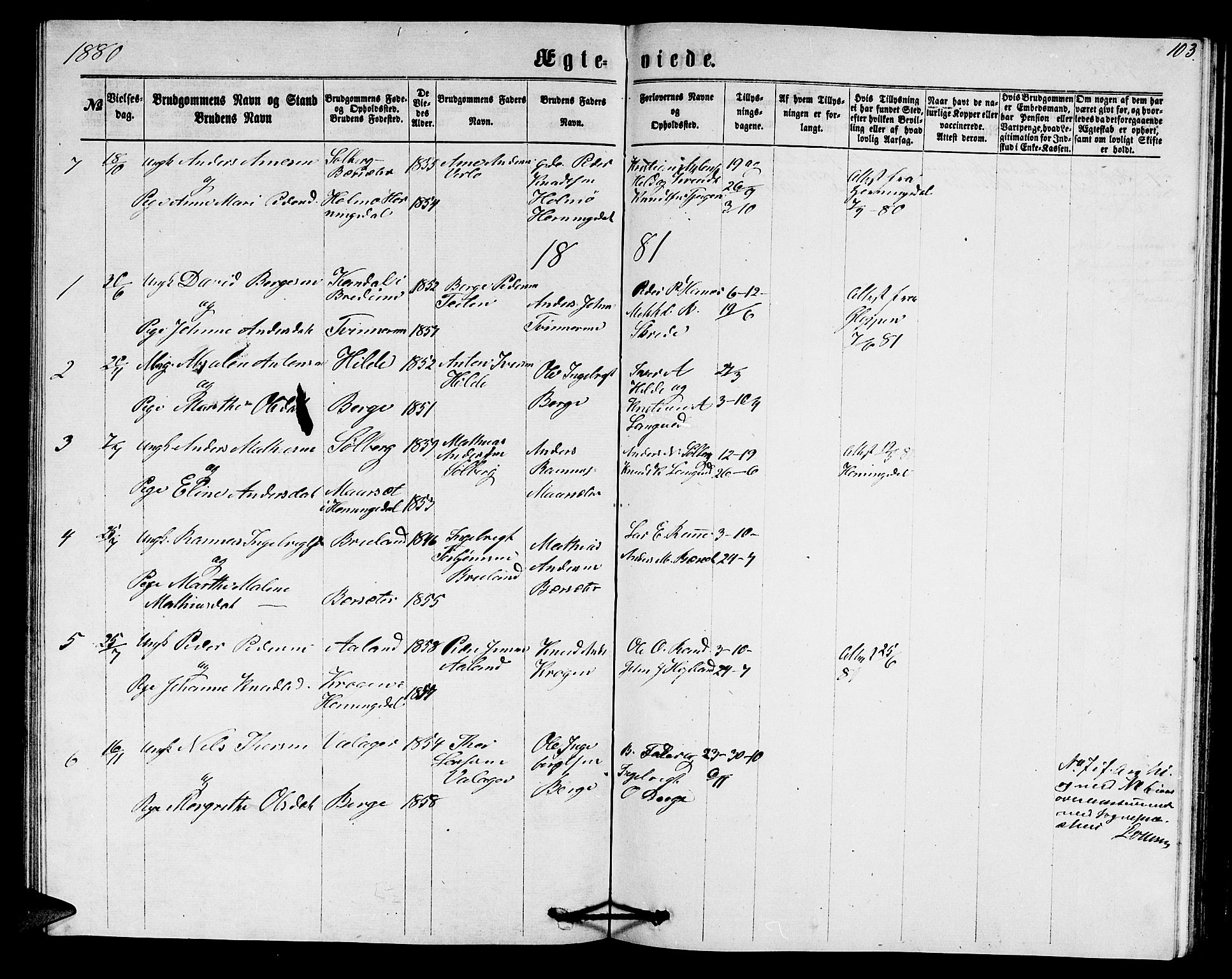 Innvik sokneprestembete, AV/SAB-A-80501: Parish register (copy) no. C 2, 1864-1882, p. 103
