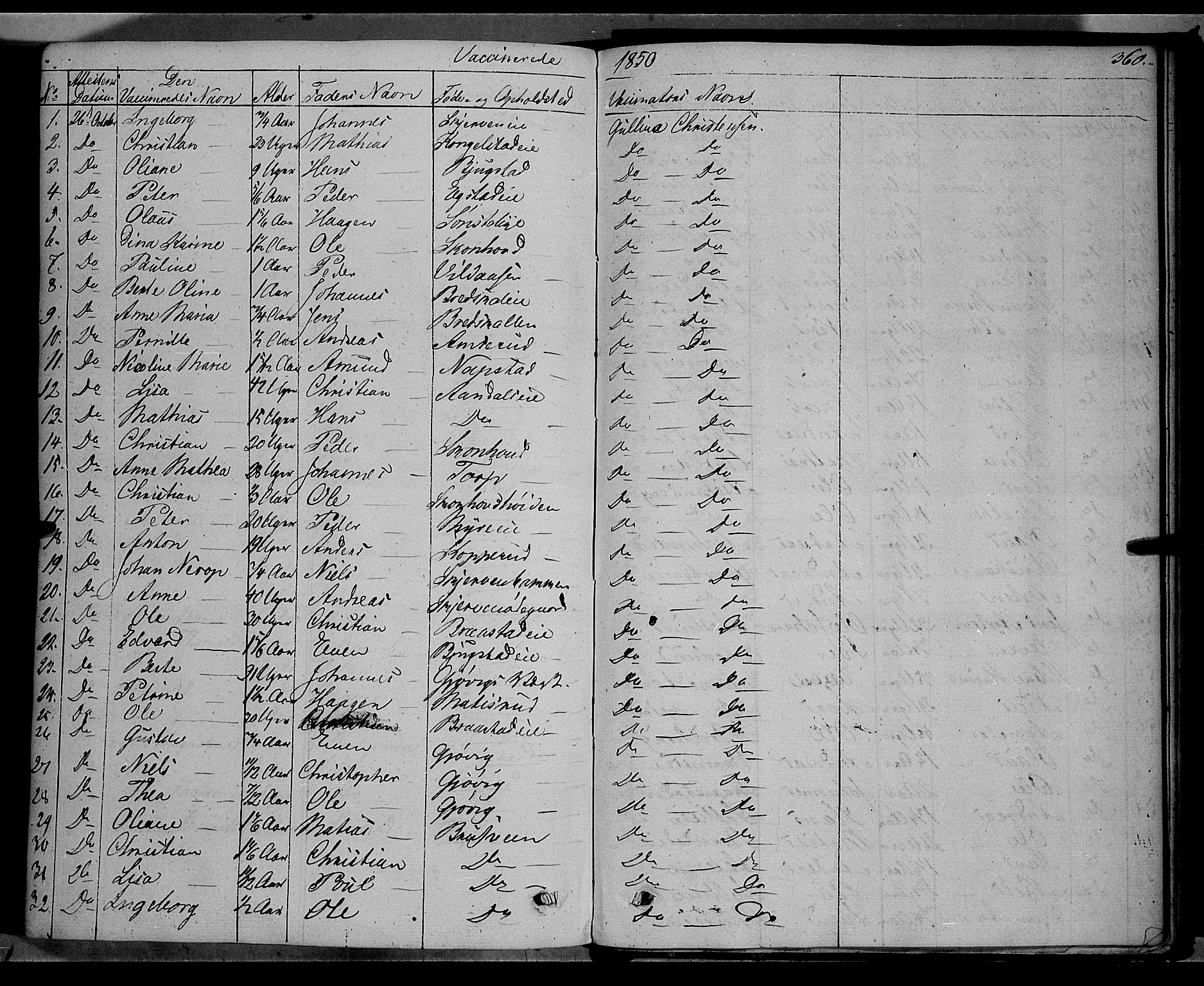 Vardal prestekontor, SAH/PREST-100/H/Ha/Haa/L0005: Parish register (official) no. 5, 1831-1853, p. 360