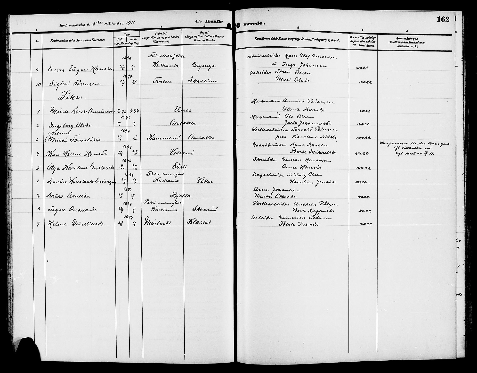 Gran prestekontor, AV/SAH-PREST-112/H/Ha/Hab/L0006: Parish register (copy) no. 6, 1901-1911, p. 162