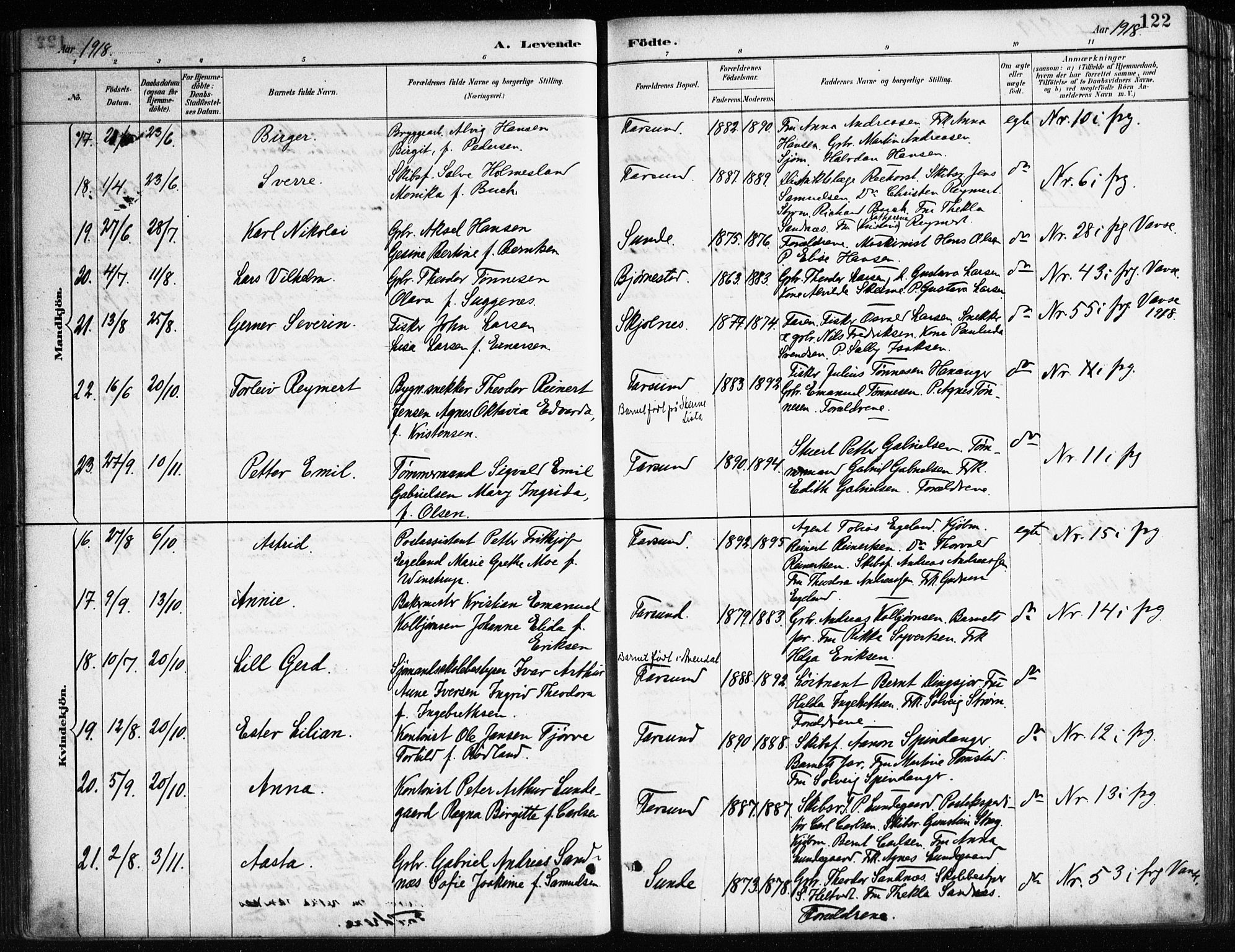 Farsund sokneprestkontor, SAK/1111-0009/F/Fa/L0006: Parish register (official) no. A 6, 1887-1920, p. 122