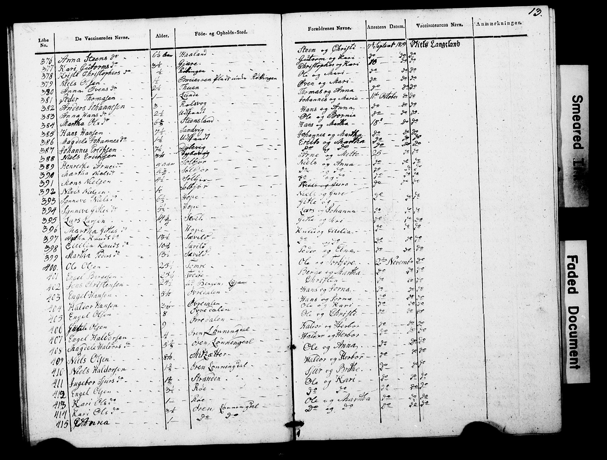 Os sokneprestembete, SAB/A-99929: Parish register (official) no. A 19, 1817-1830, p. 13