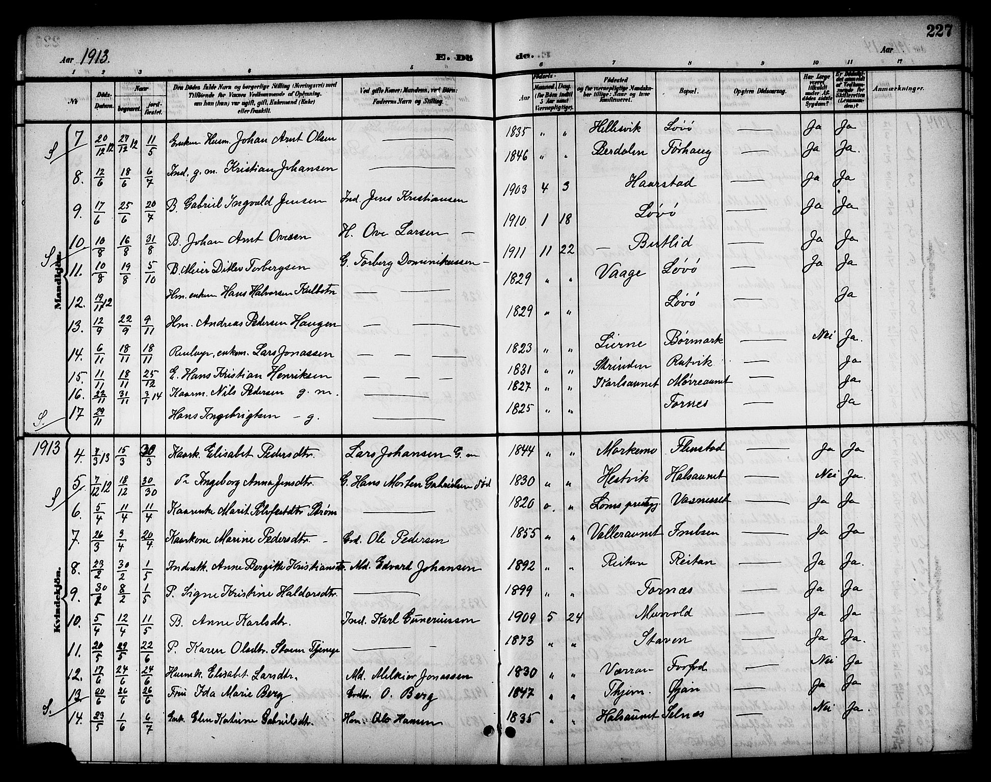 Ministerialprotokoller, klokkerbøker og fødselsregistre - Sør-Trøndelag, SAT/A-1456/655/L0688: Parish register (copy) no. 655C04, 1899-1922, p. 227