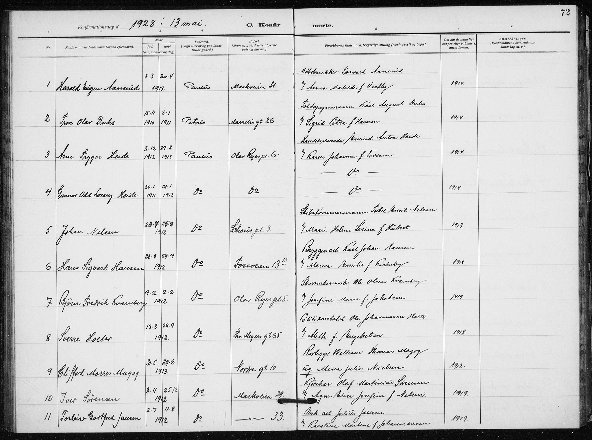 Hauge prestekontor Kirkebøker, AV/SAO-A-10849/F/Fa/L0002: Parish register (official) no. 2, 1917-1938, p. 72