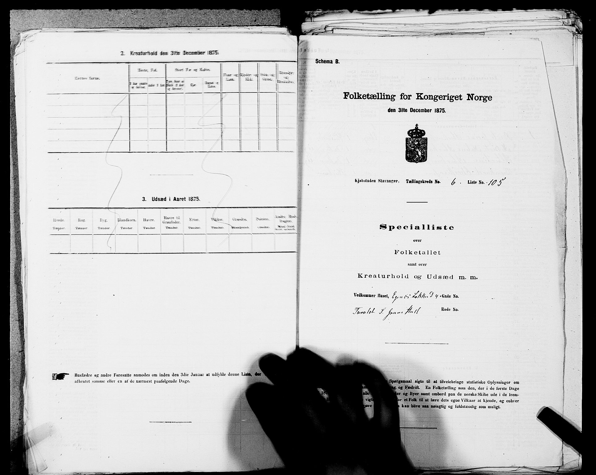 SAST, 1875 census for 1103 Stavanger, 1875, p. 1153