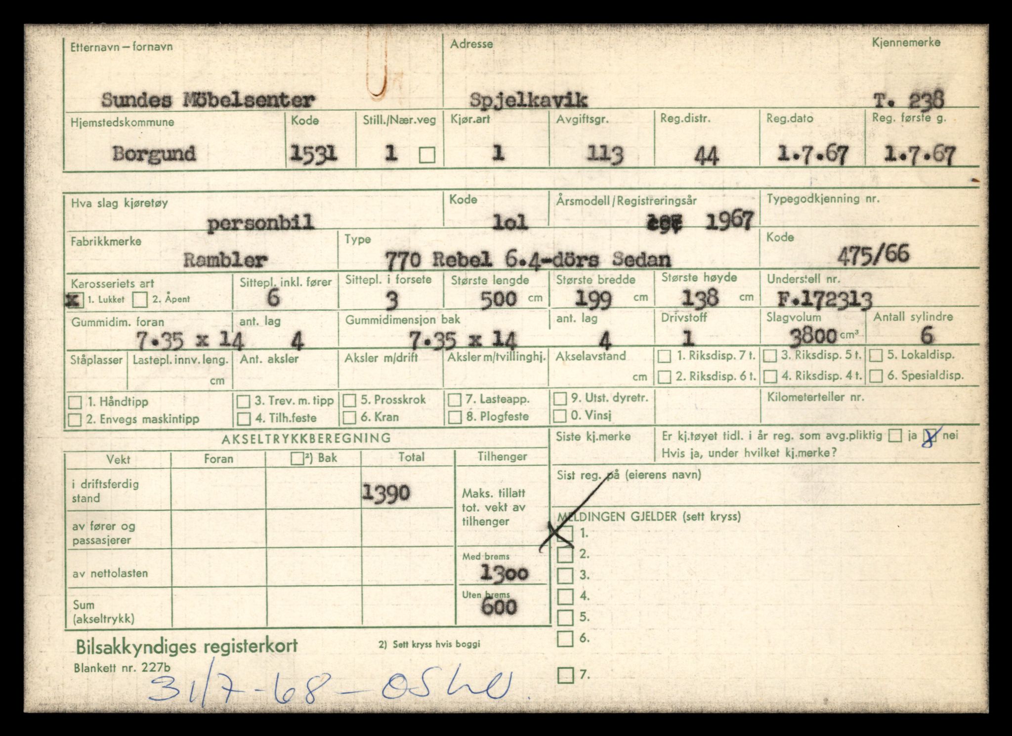 Møre og Romsdal vegkontor - Ålesund trafikkstasjon, AV/SAT-A-4099/F/Fe/L0003: Registreringskort for kjøretøy T 232 - T 340, 1927-1998, p. 175